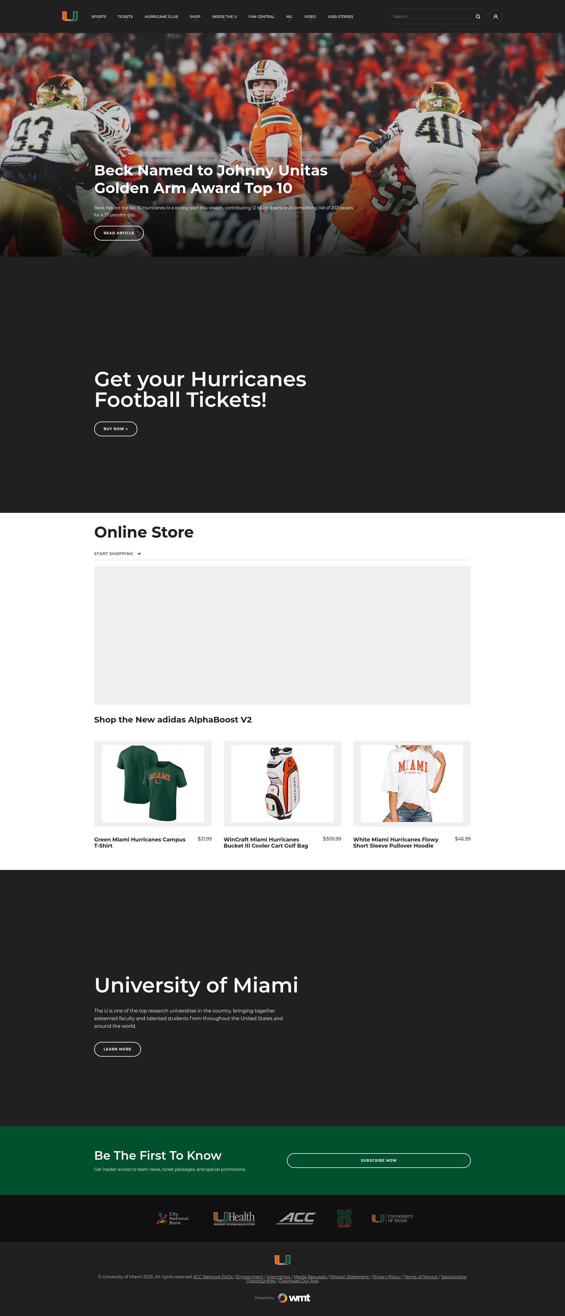 Screenshot of miamihurricanes.com