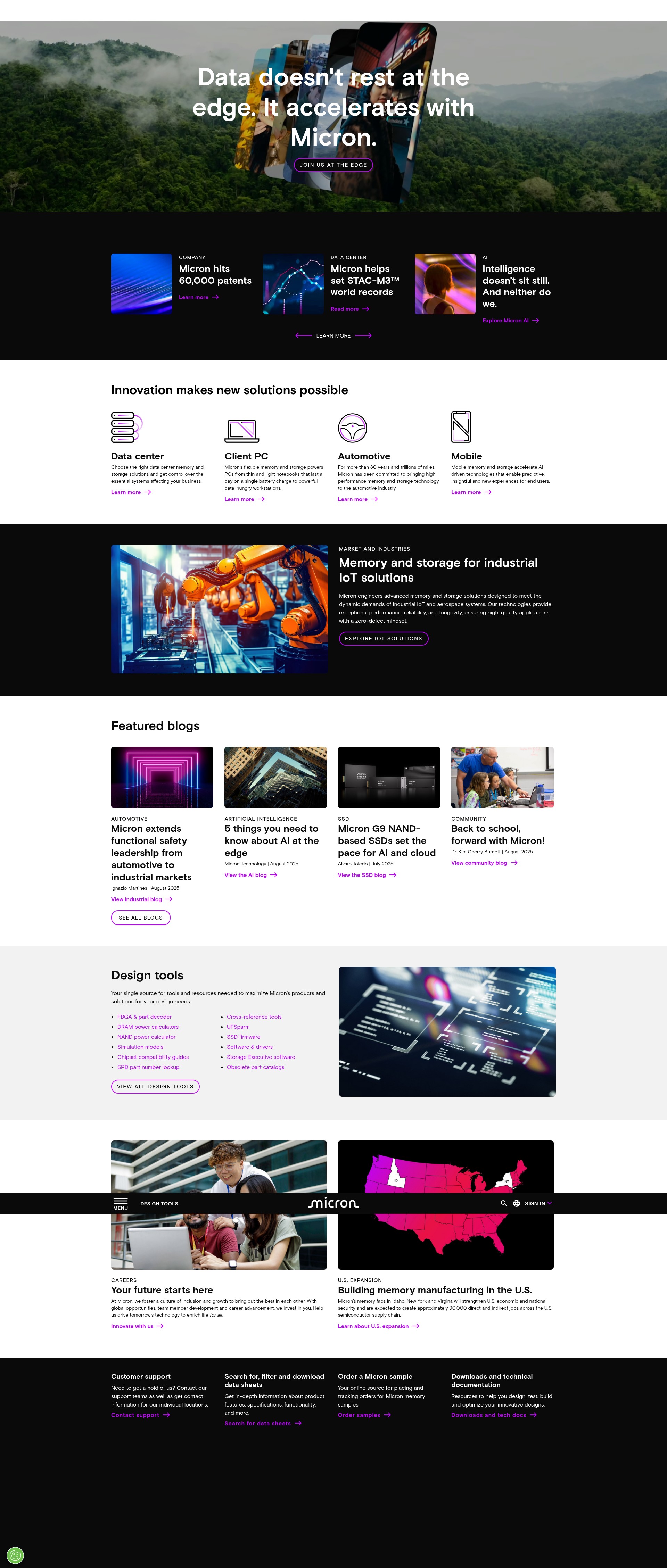 Screenshot of micron.com
