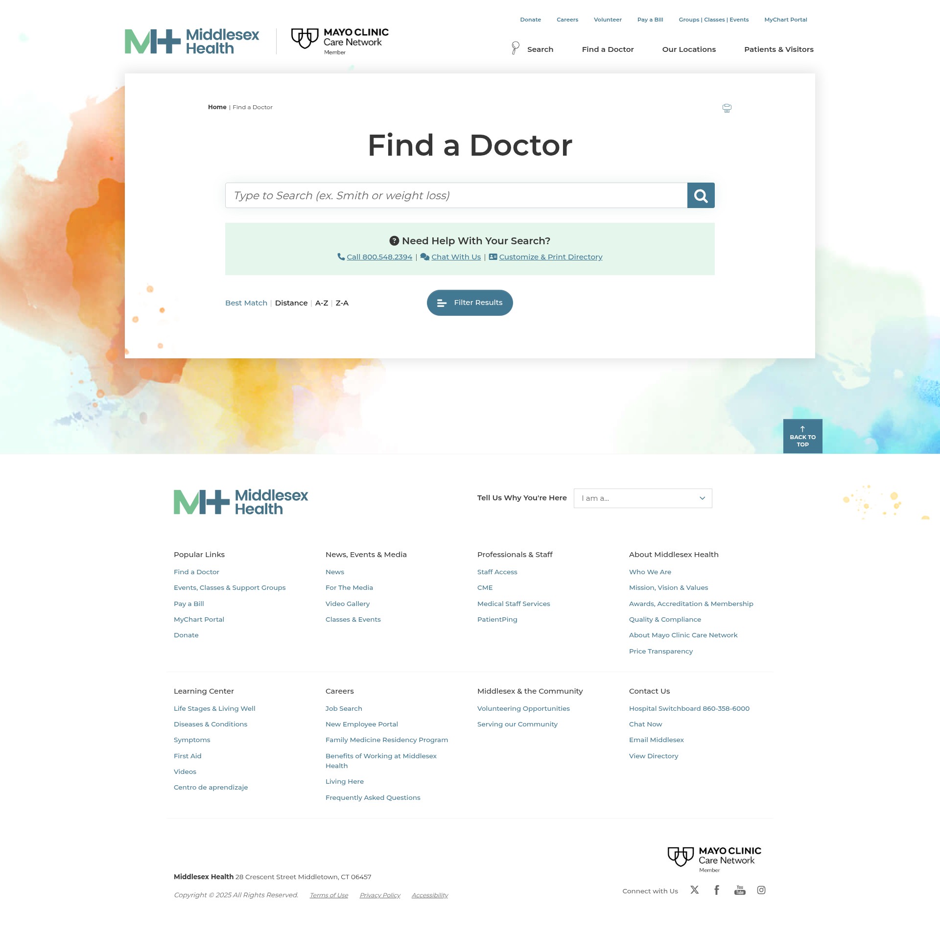 Screenshot of middlesexhealth.org