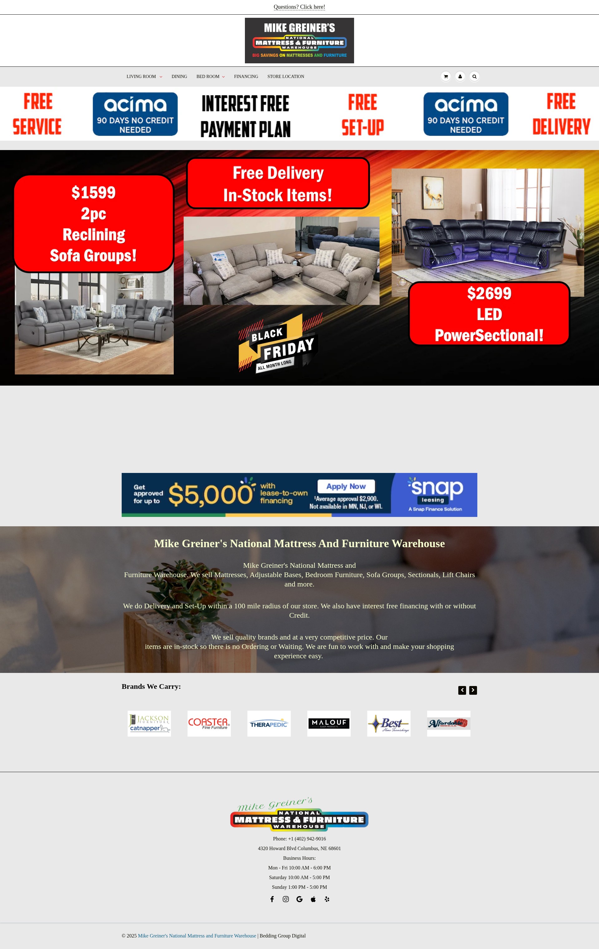 Screenshot of mikegreinersfurniturewarehouse.com