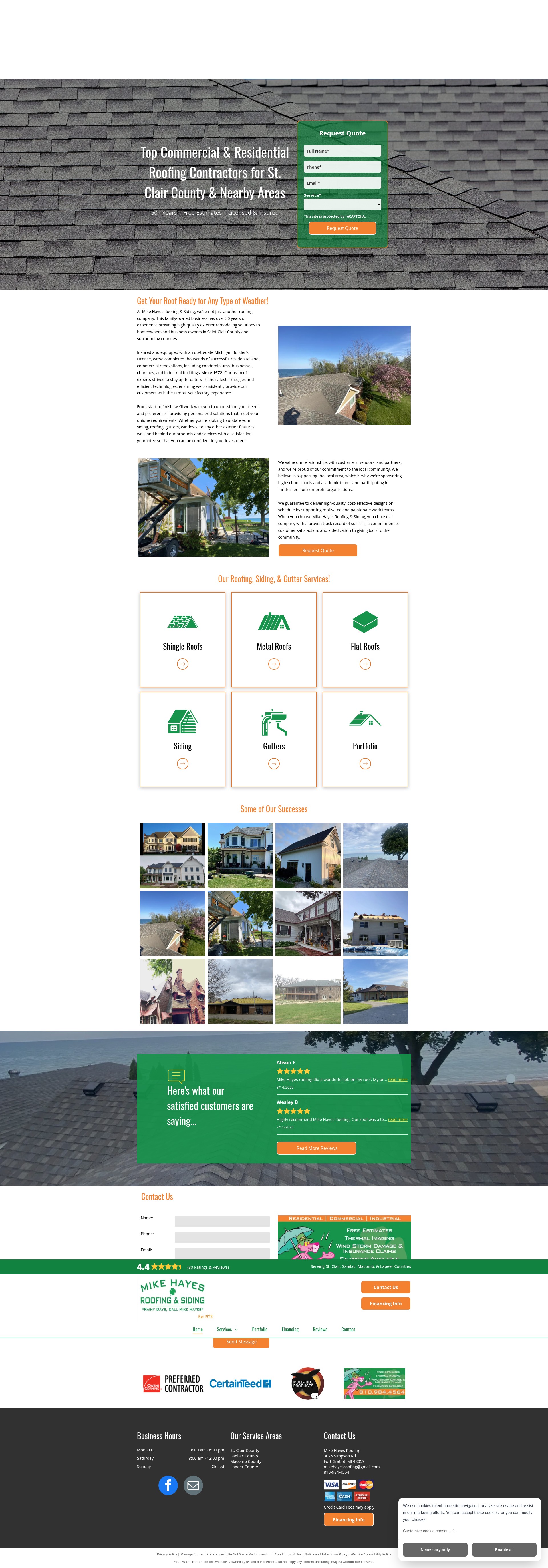 Screenshot of mikehayesroofingmi.com