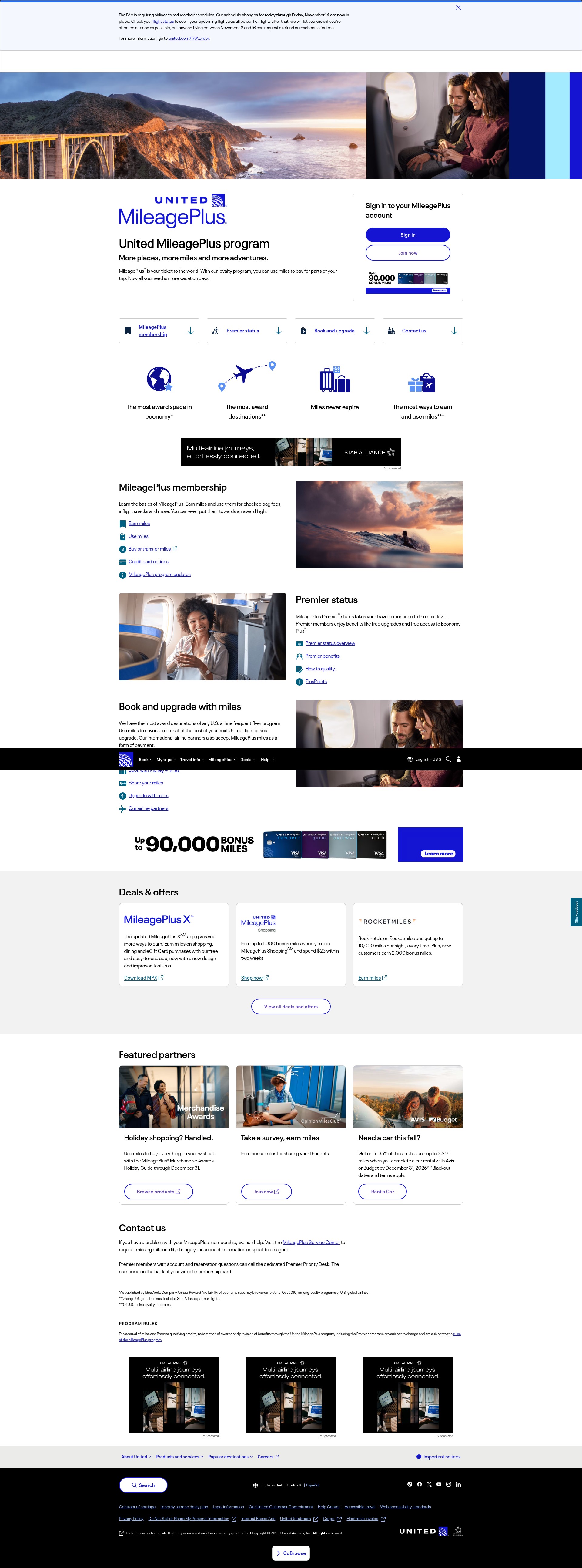 Screenshot of mileageplus.com