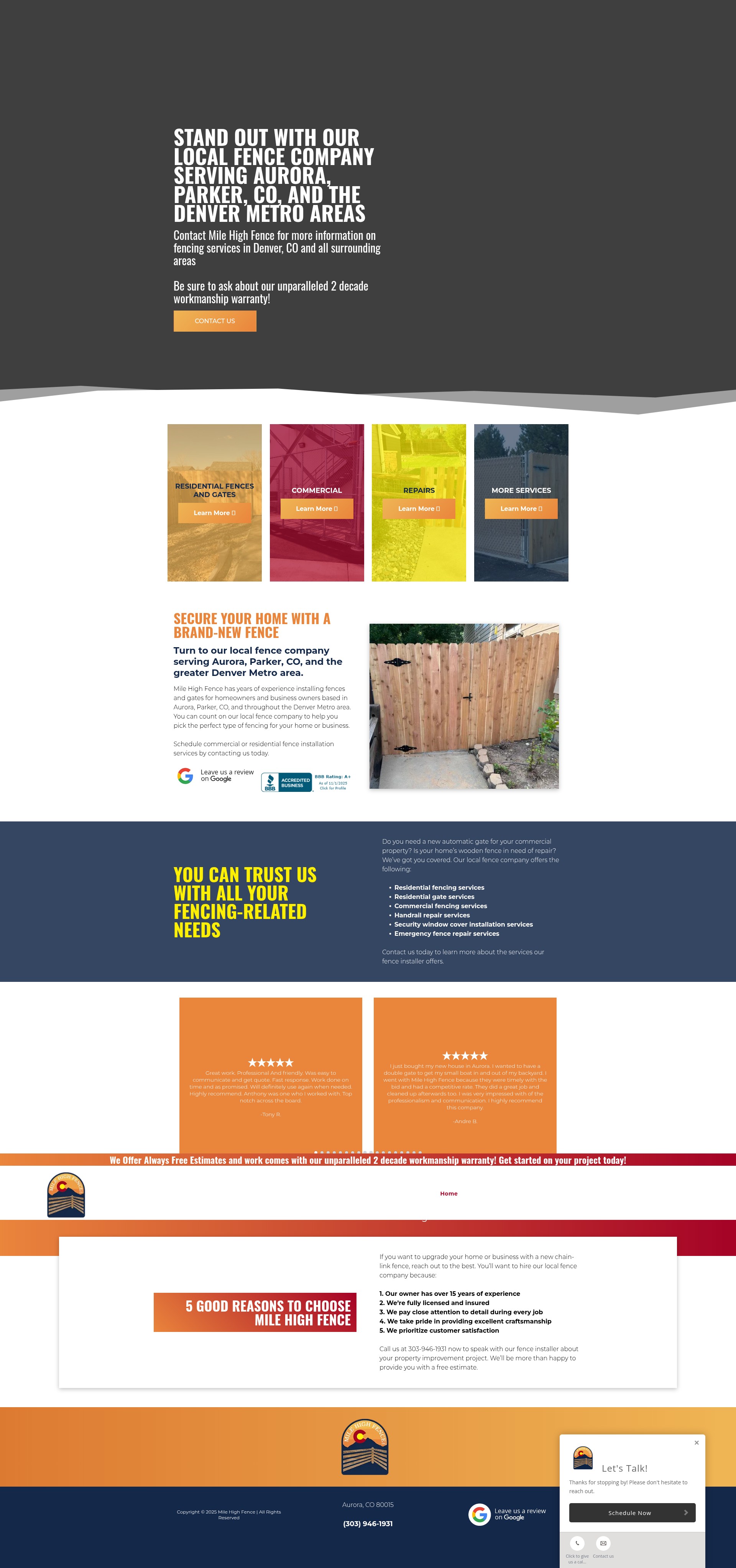 Screenshot of milehighfence.com