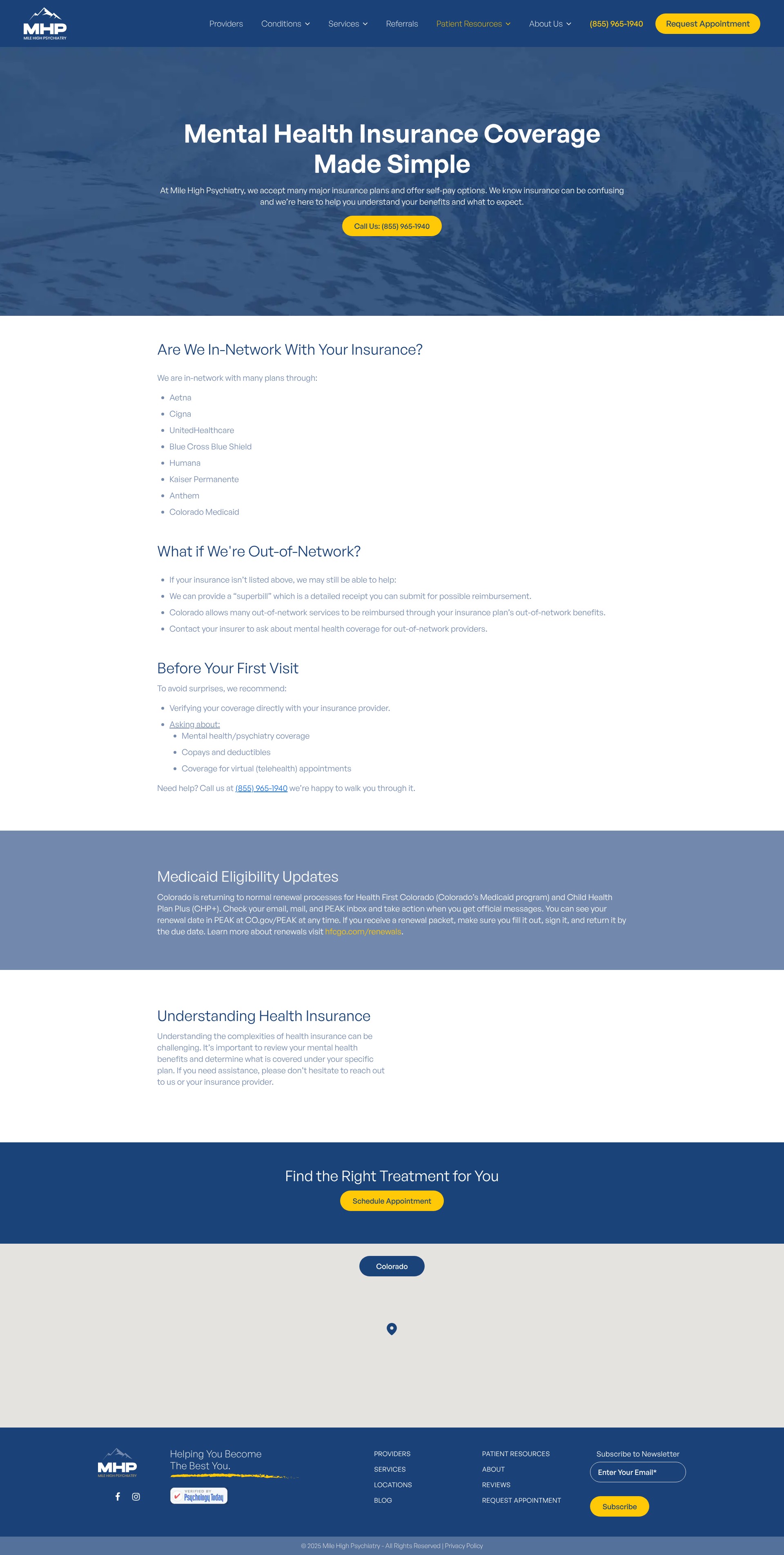 Screenshot of milehighpsychiatry.com
