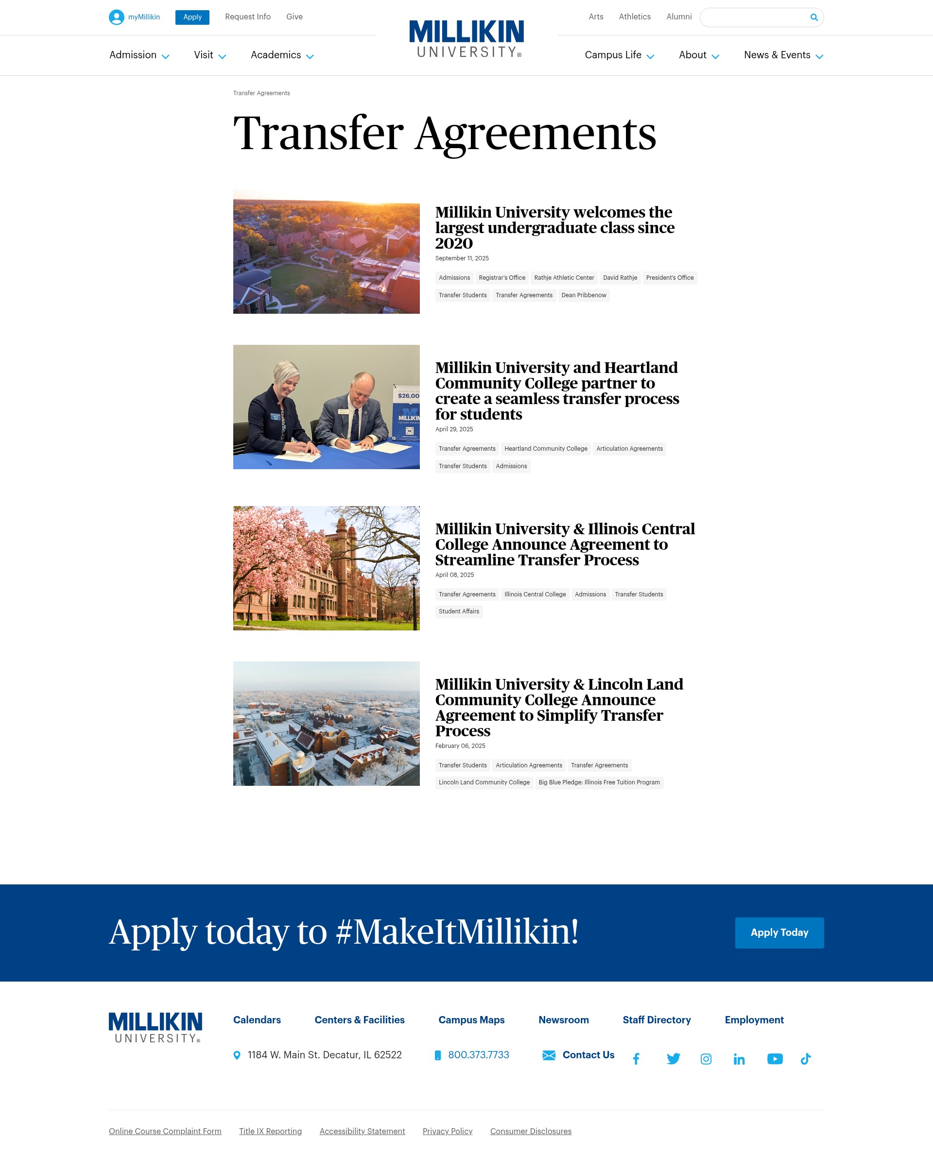 Screenshot of millikin.edu