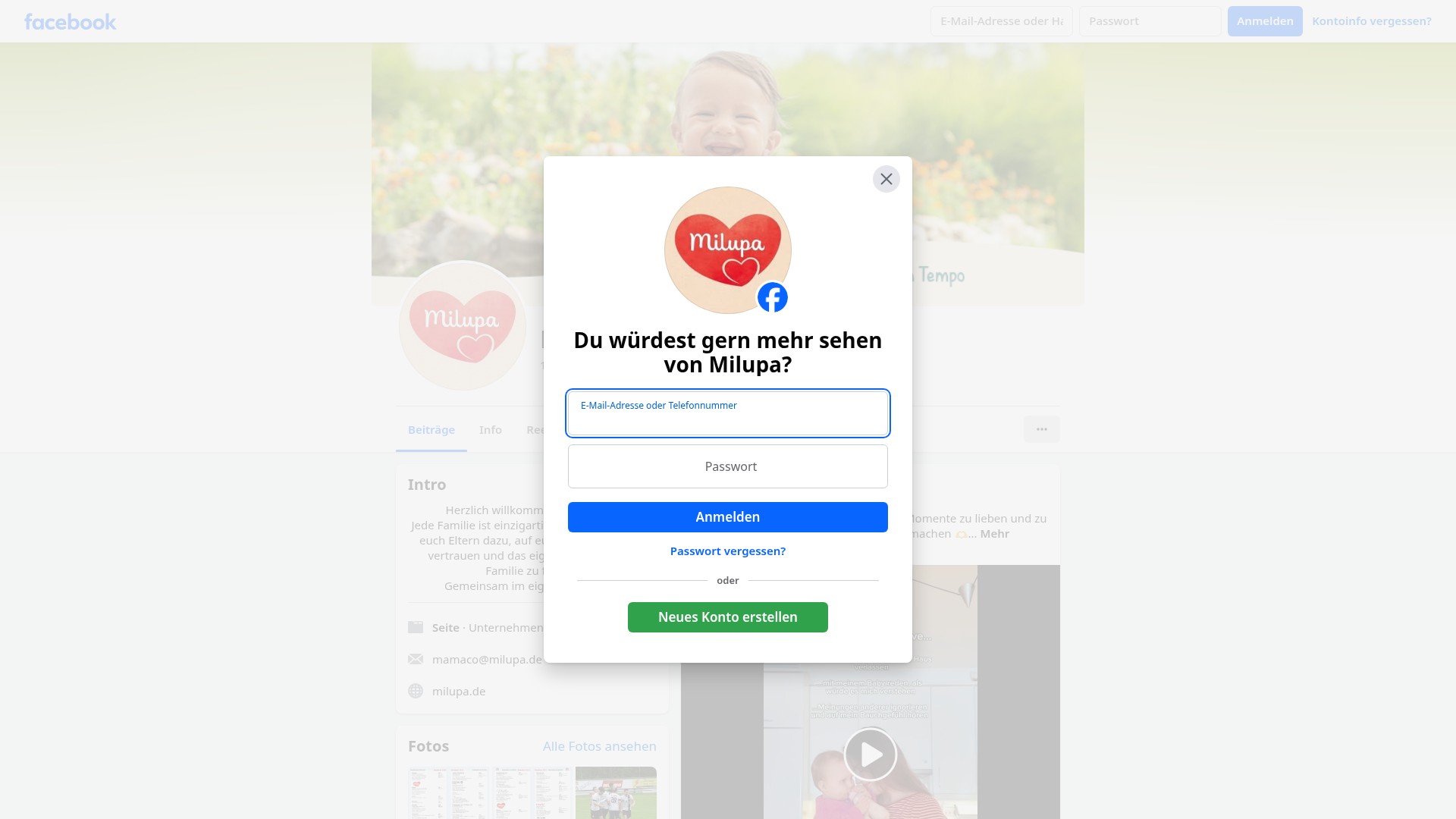 Screenshot of milupa.de