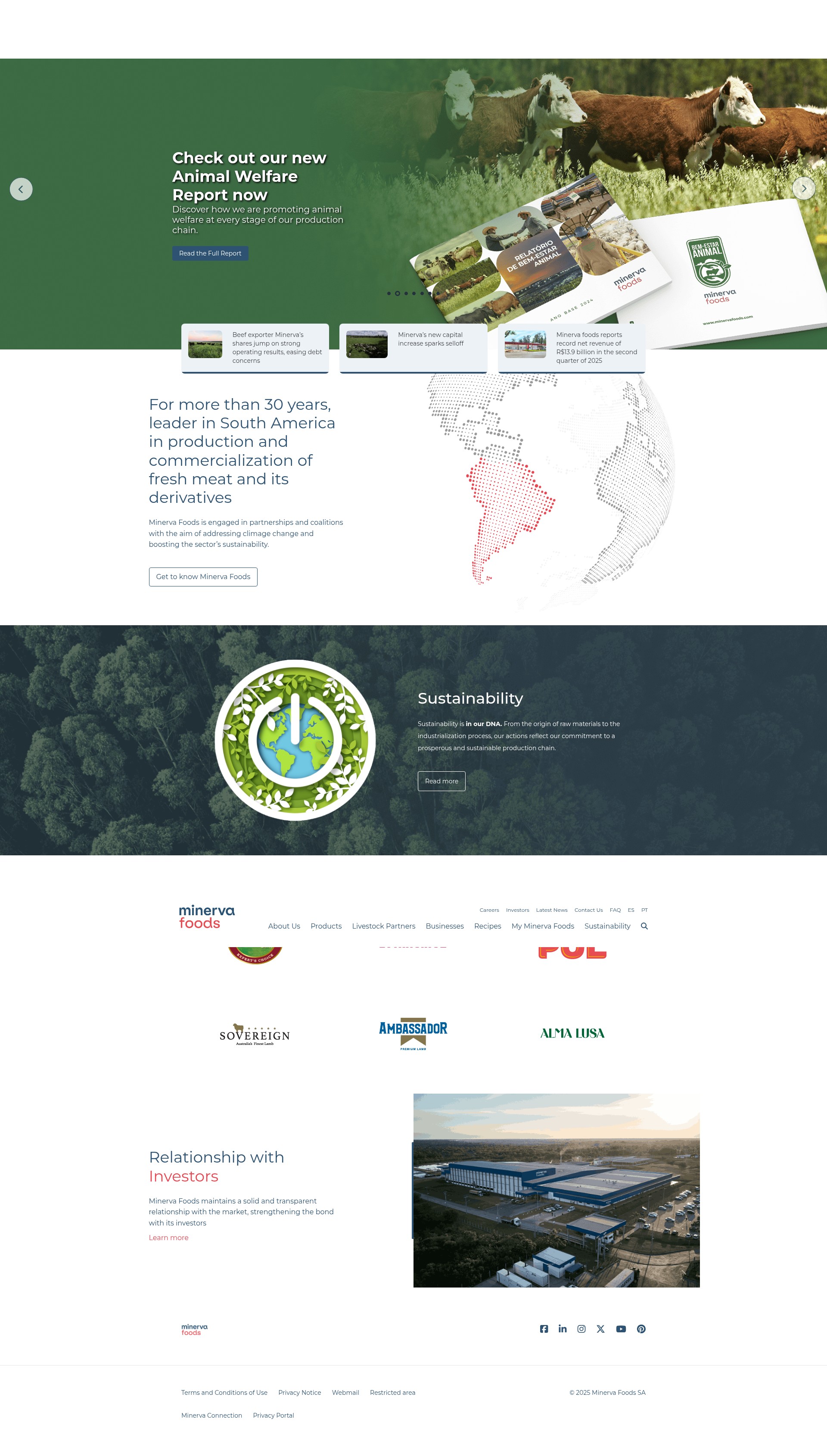 Screenshot of minervafoods.com