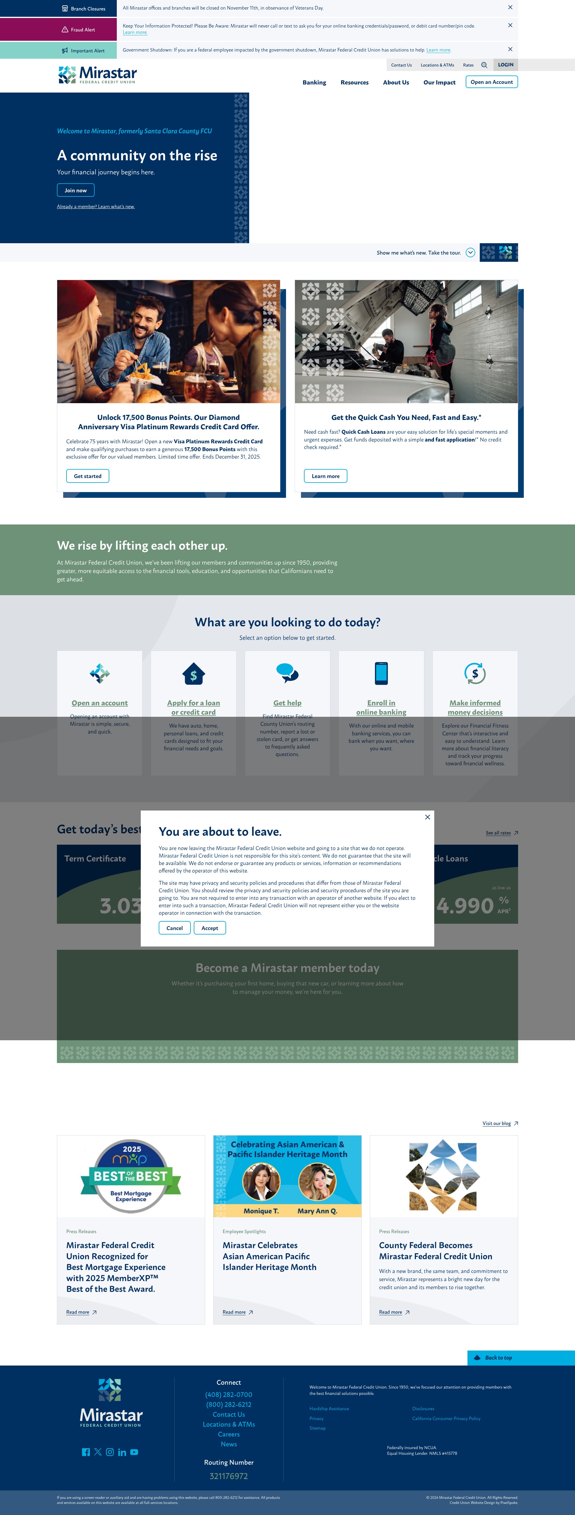 Screenshot of mirastarfcu.org