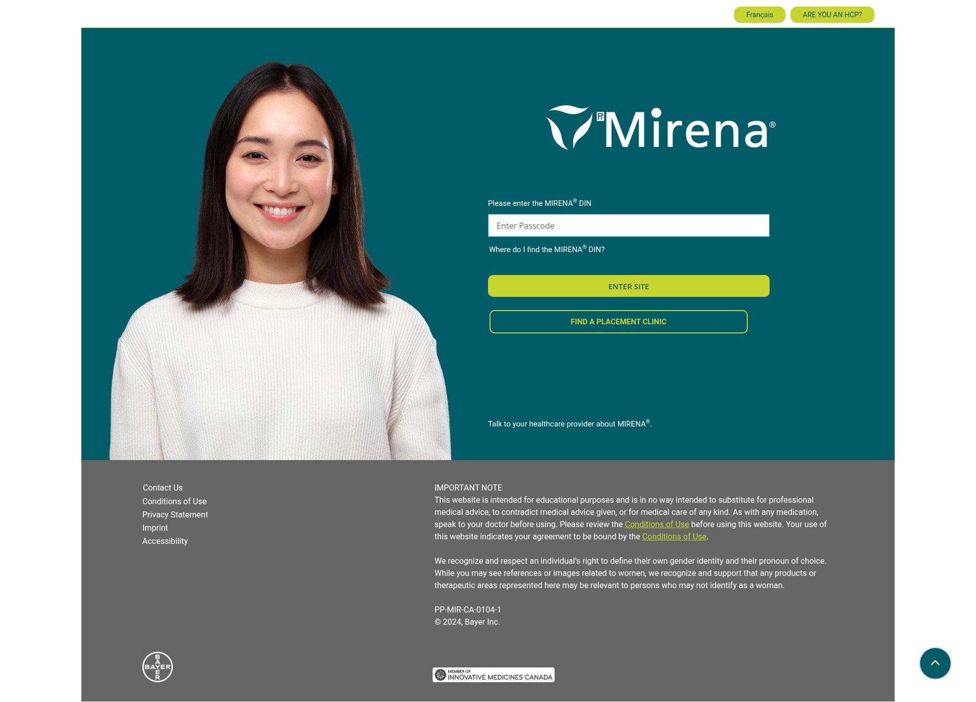 Screenshot of mirena.ca