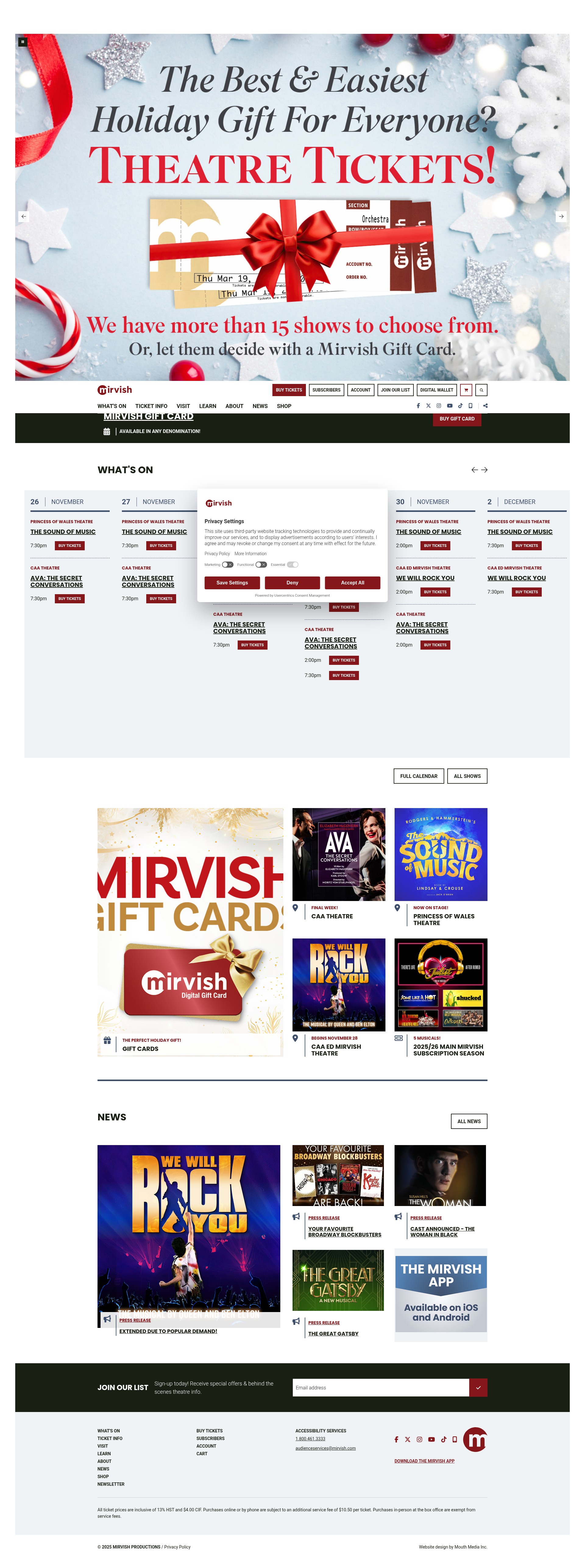 Screenshot of mirvish.com