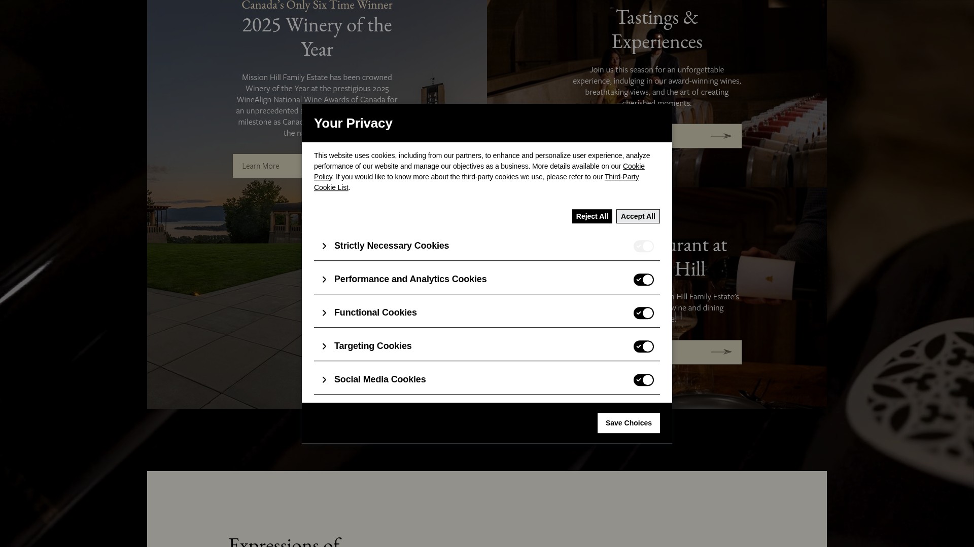 Screenshot of missionhillwinery.com