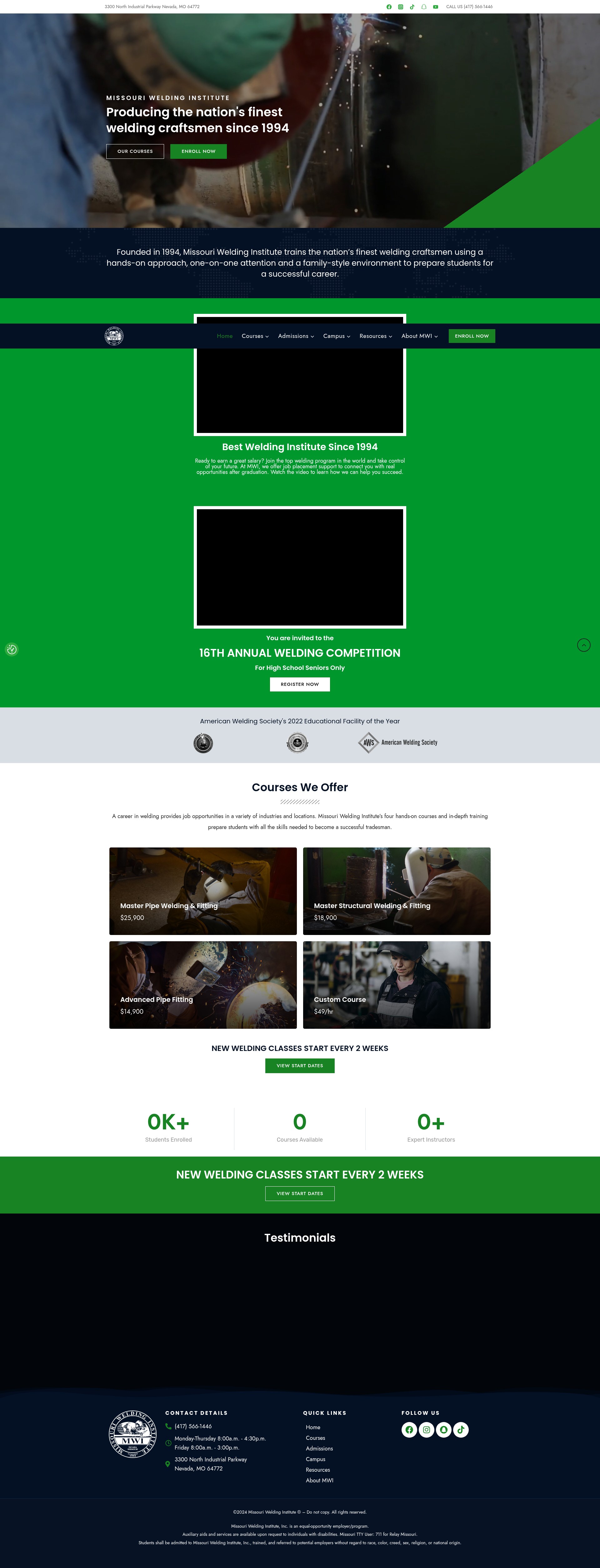 Screenshot of missouriweldinginstitute.com