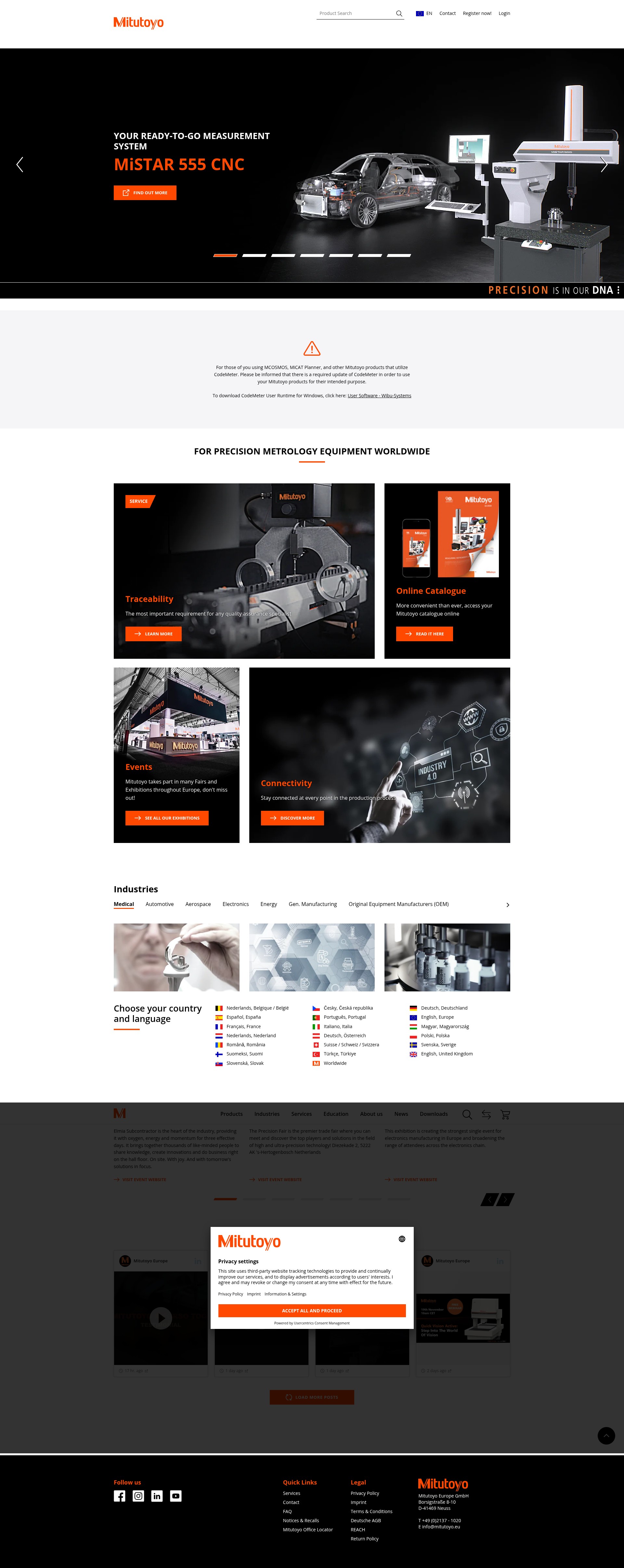 Screenshot of mitutoyo.eu