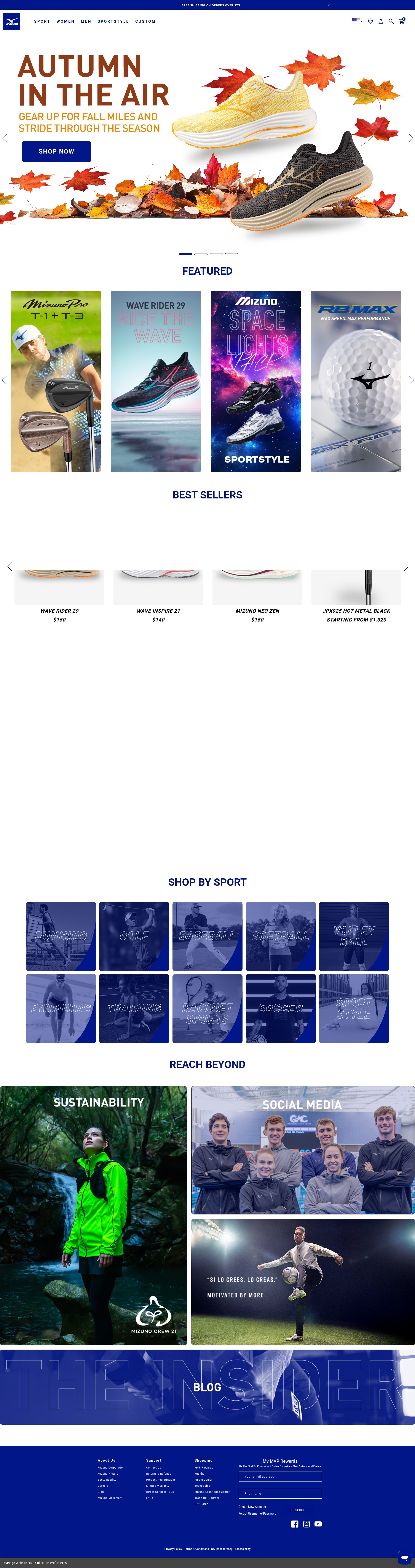Screenshot of mizuno.com