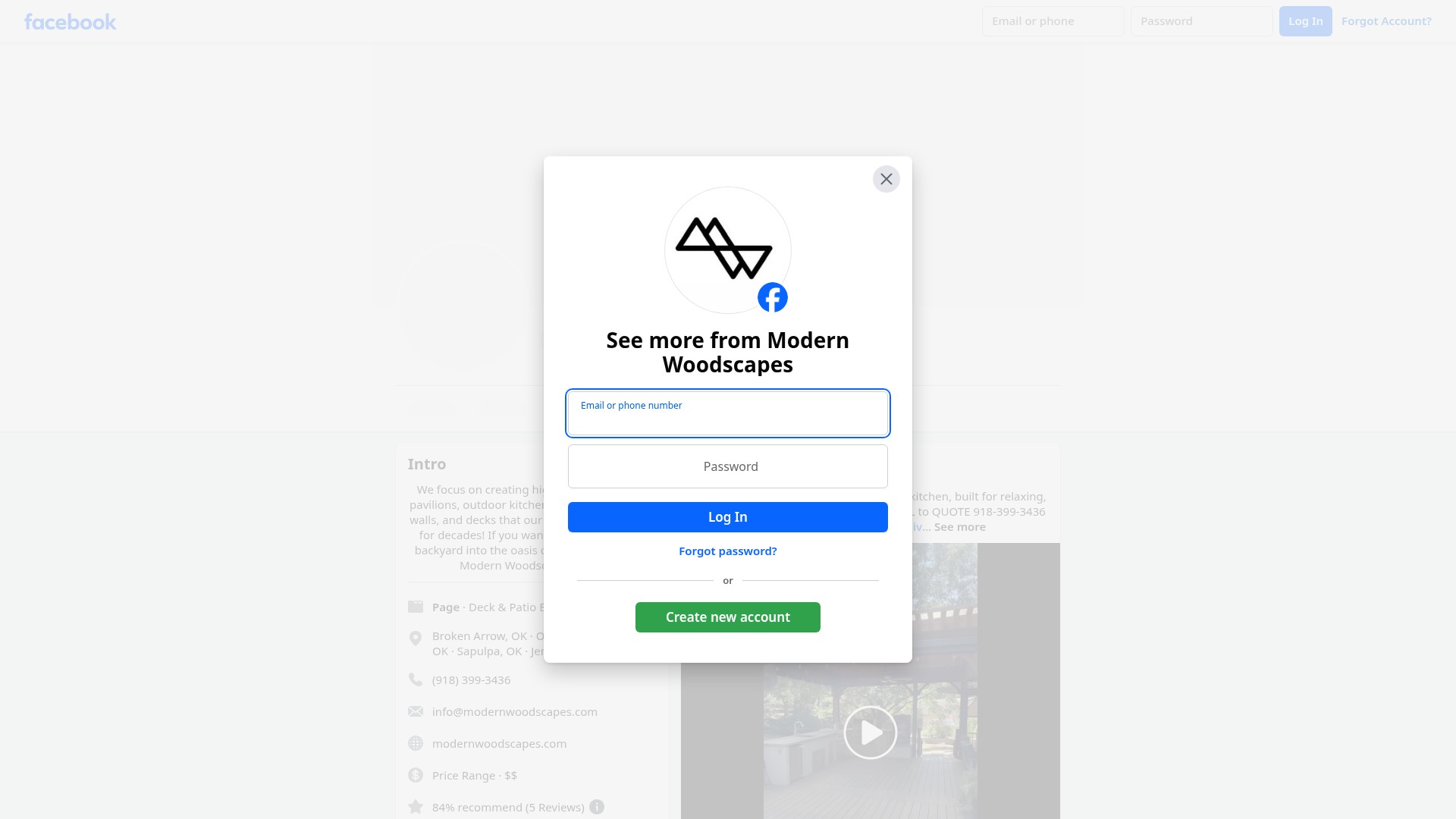 Screenshot of modernwoodscapes.com