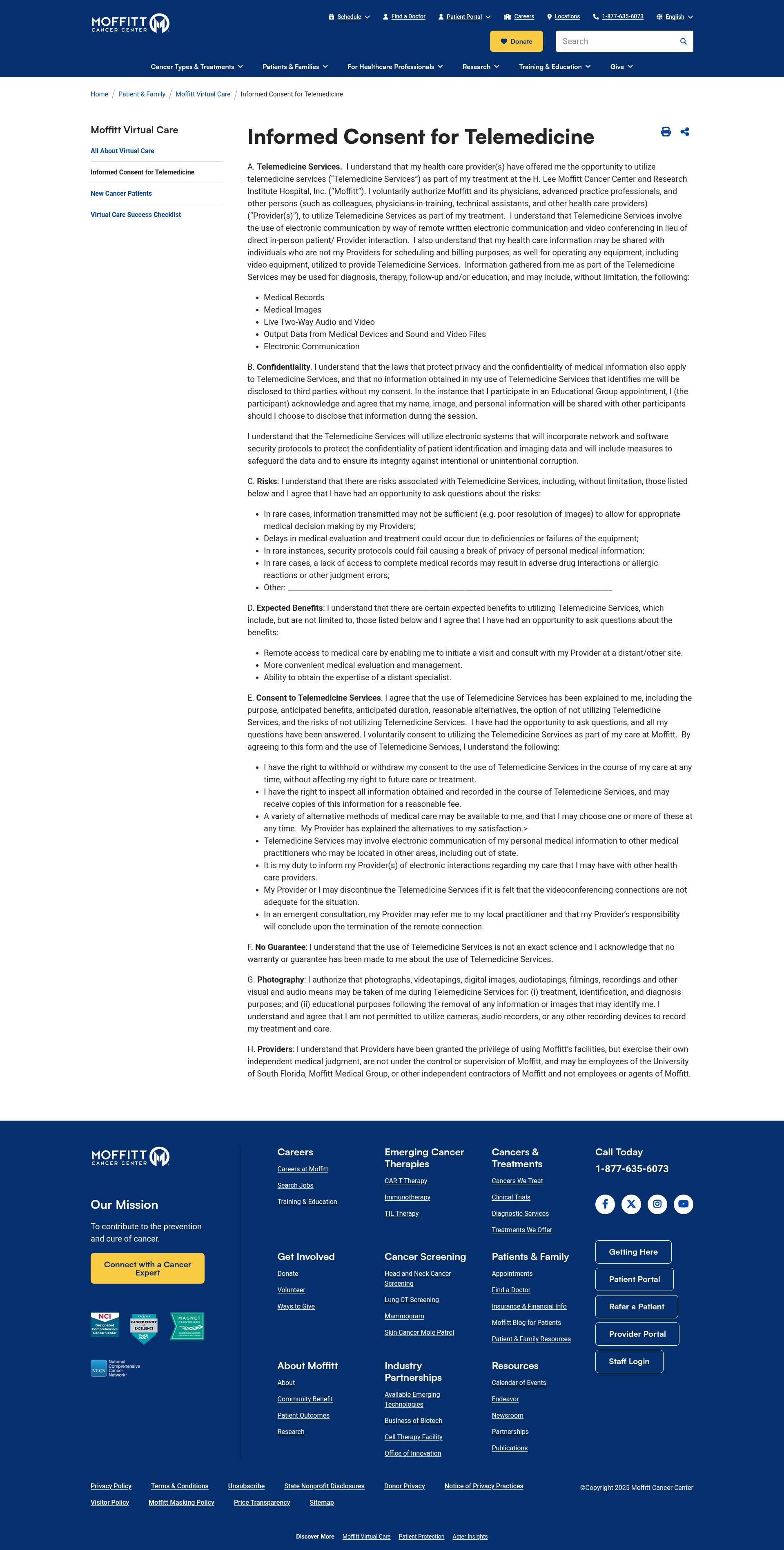 Screenshot of moffitt.org