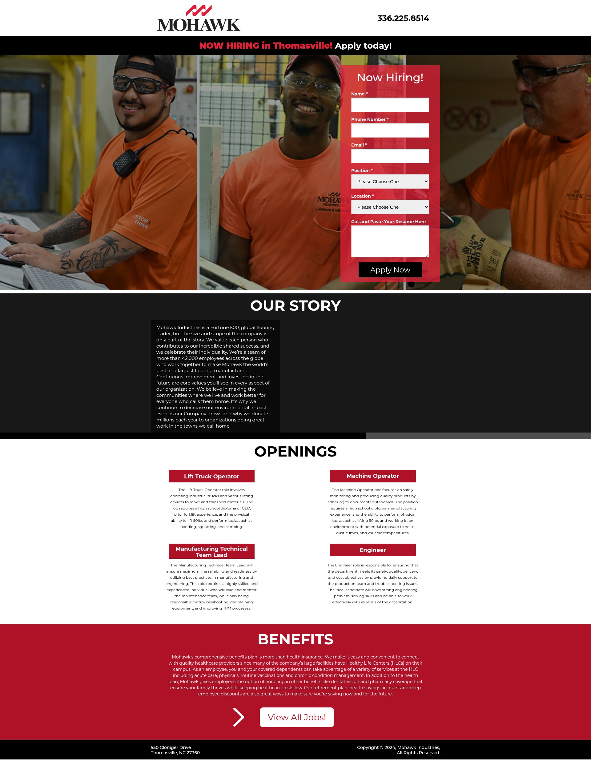 Screenshot of mohawkthomasville.com