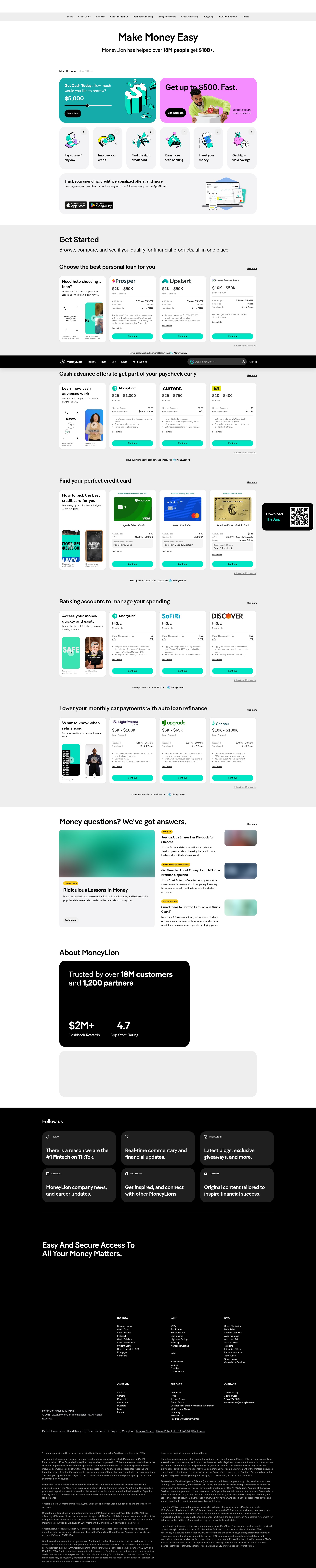 Screenshot of moneylion.com