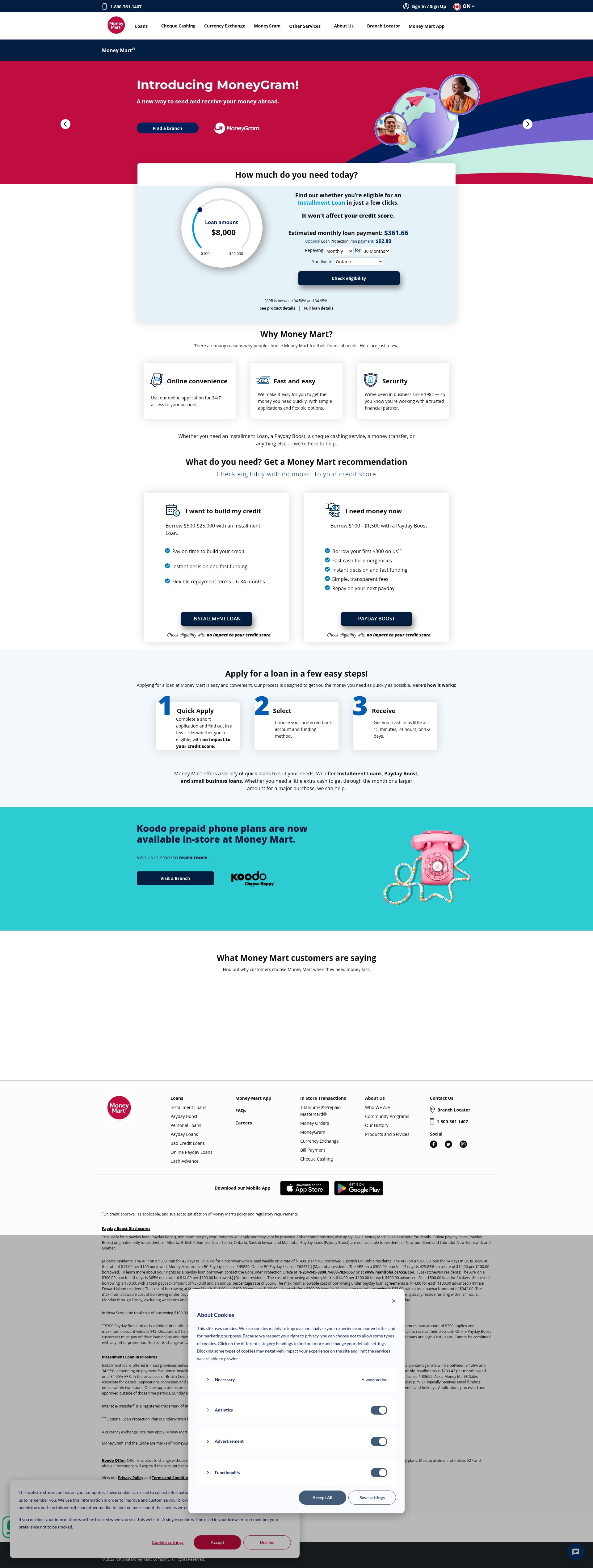 Screenshot of moneymart.ca