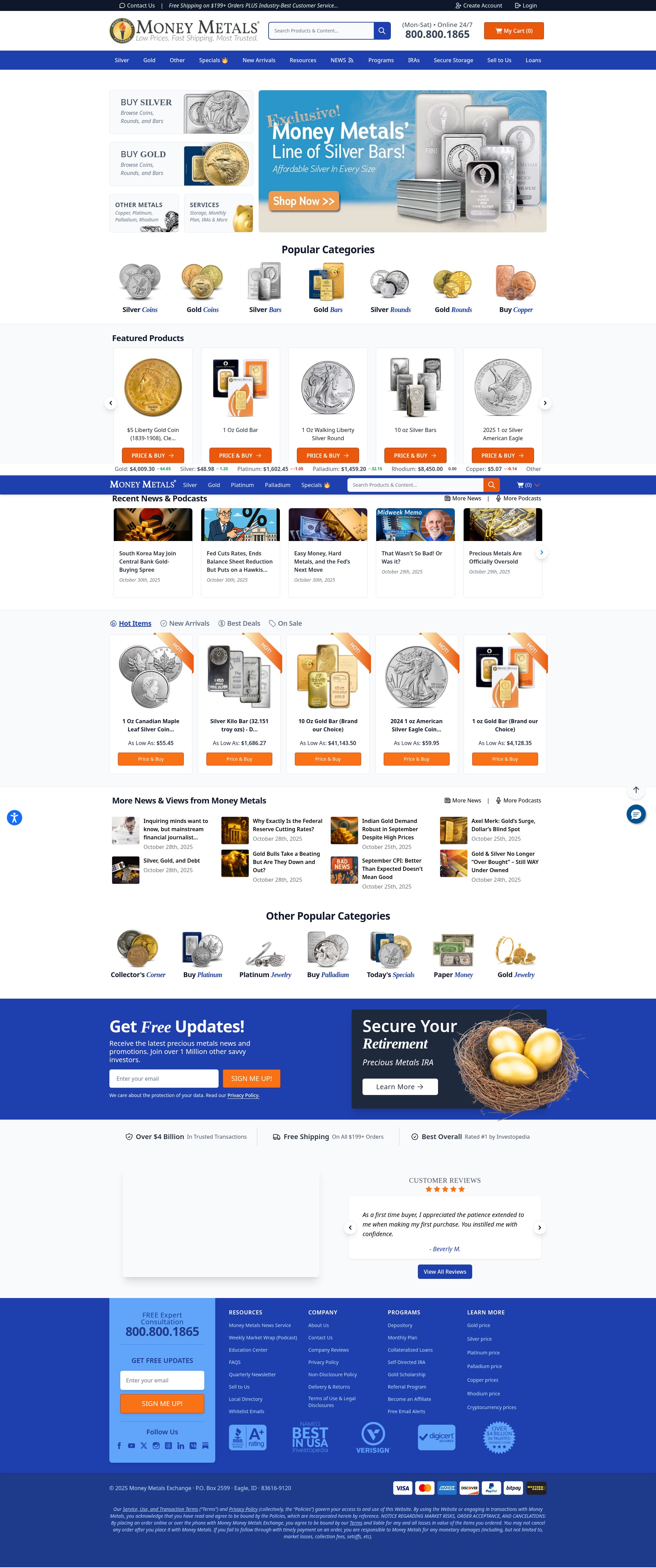 Screenshot of moneymetals.com