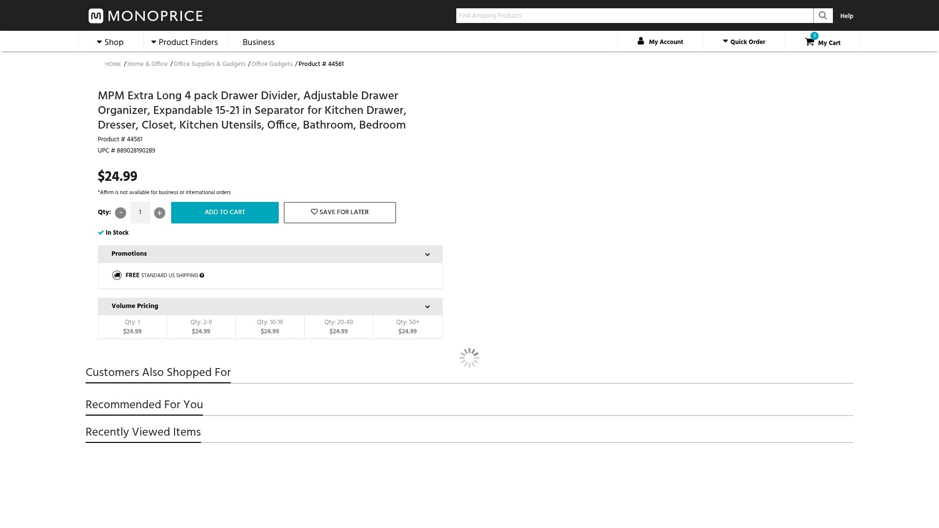 Screenshot of monoprice.com
