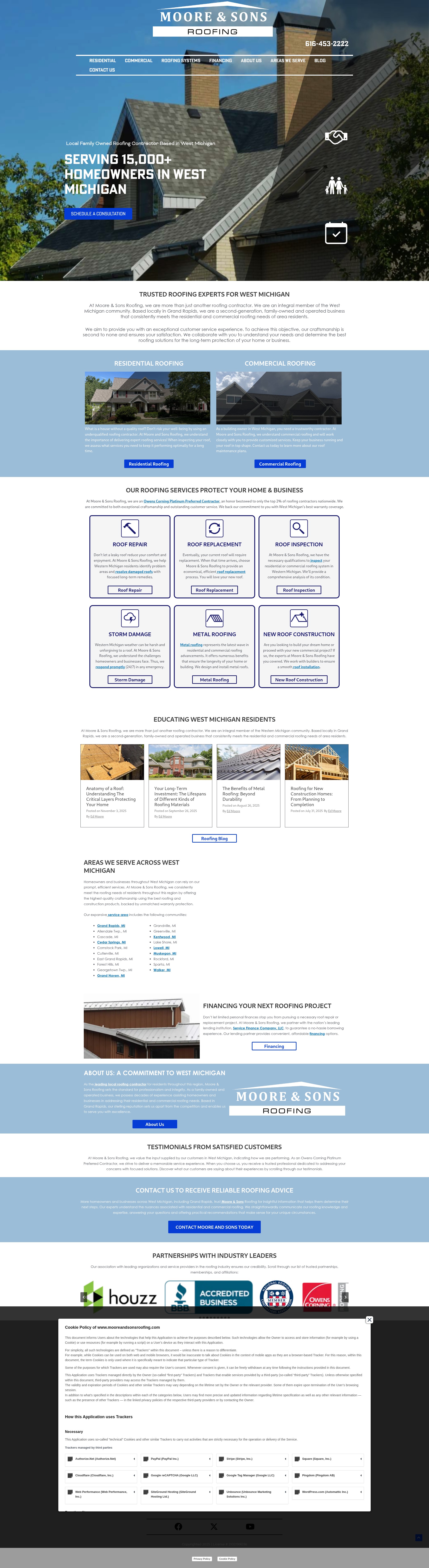 Screenshot of mooreandsonsroofing.com
