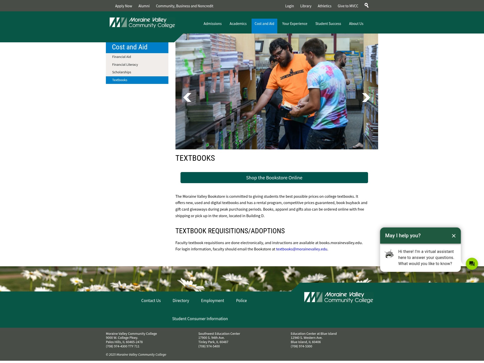Screenshot of morainevalley.edu