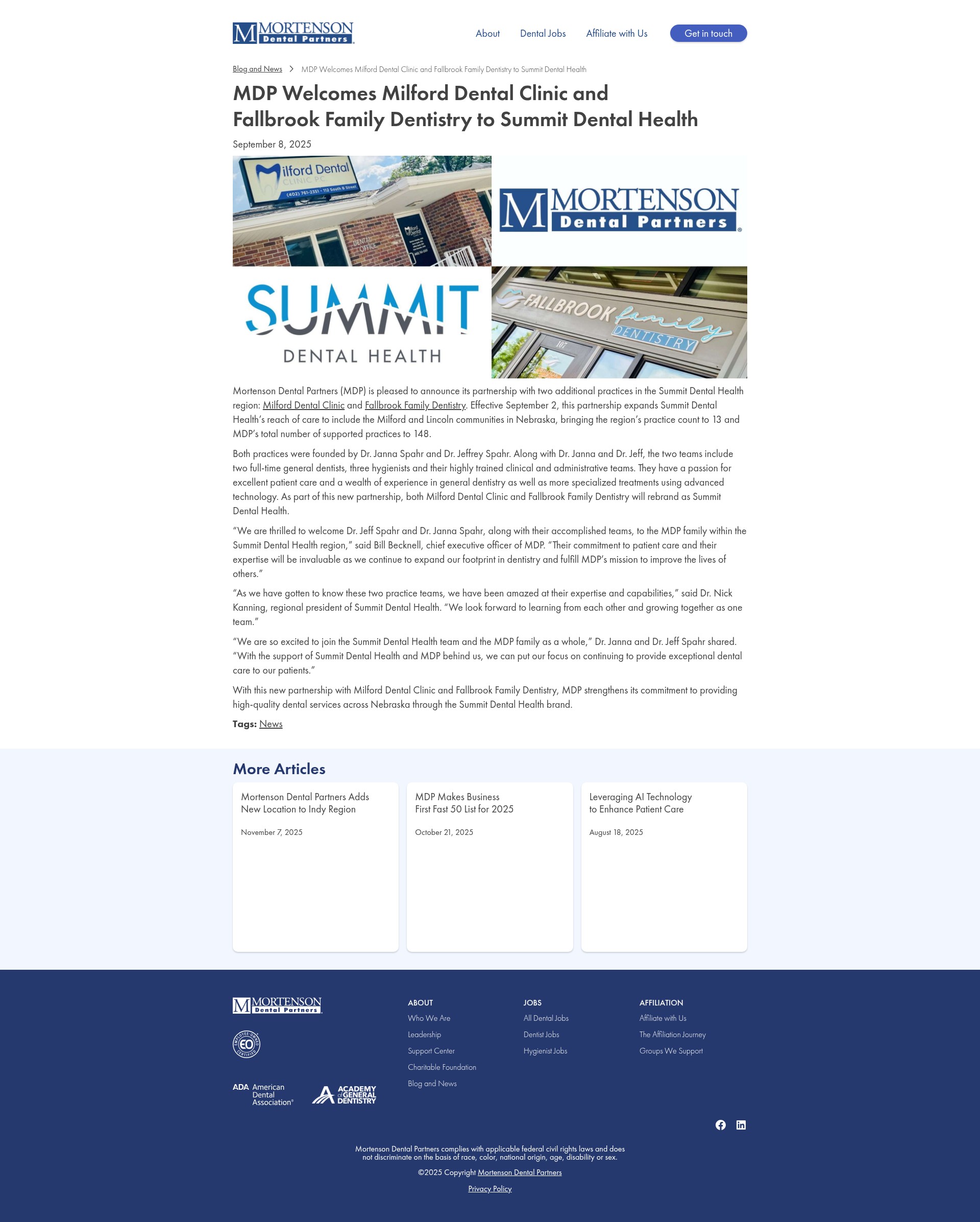 Screenshot of mortensondentalpartners.com