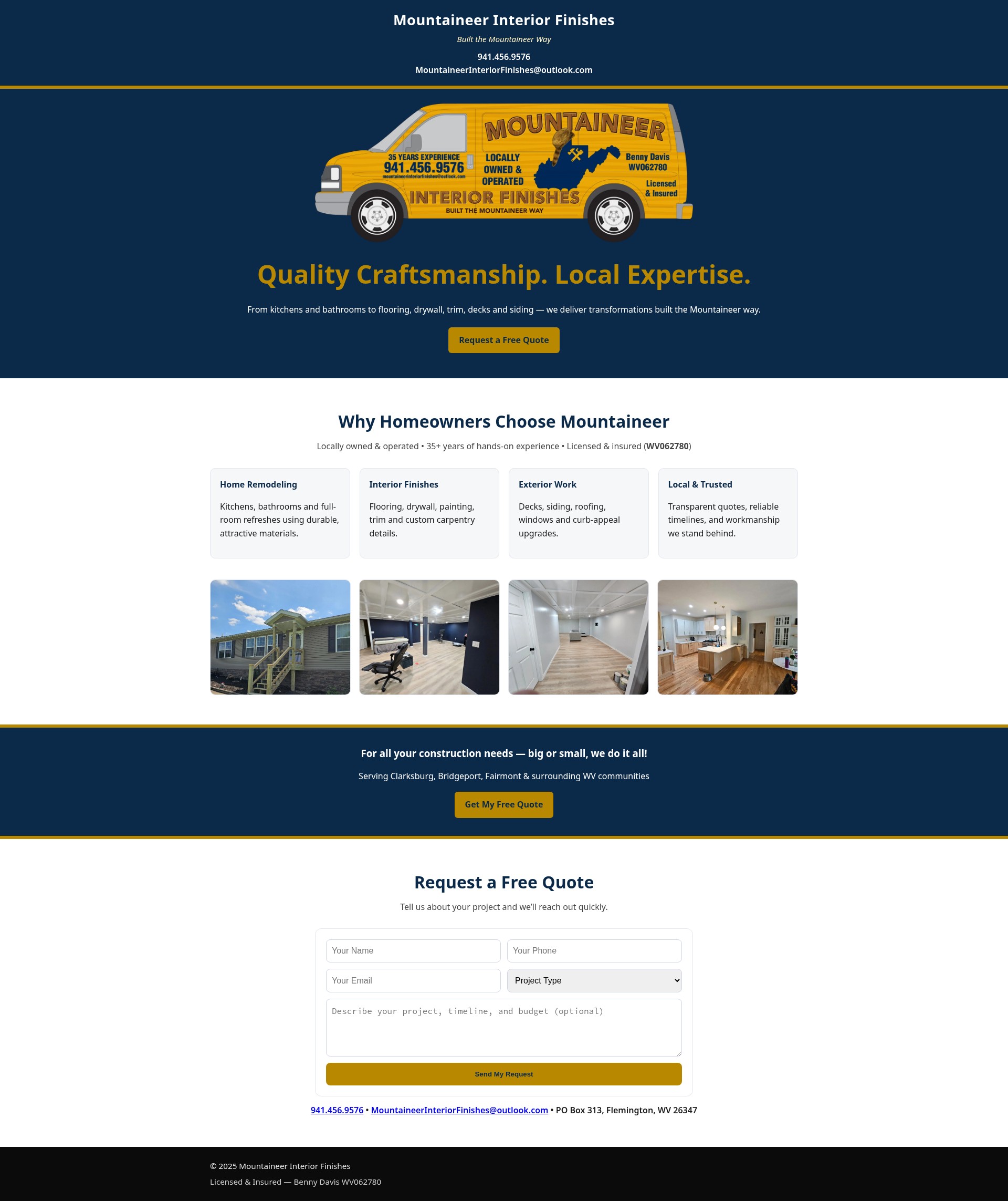 Screenshot of mountaineerinteriorfinishes.com