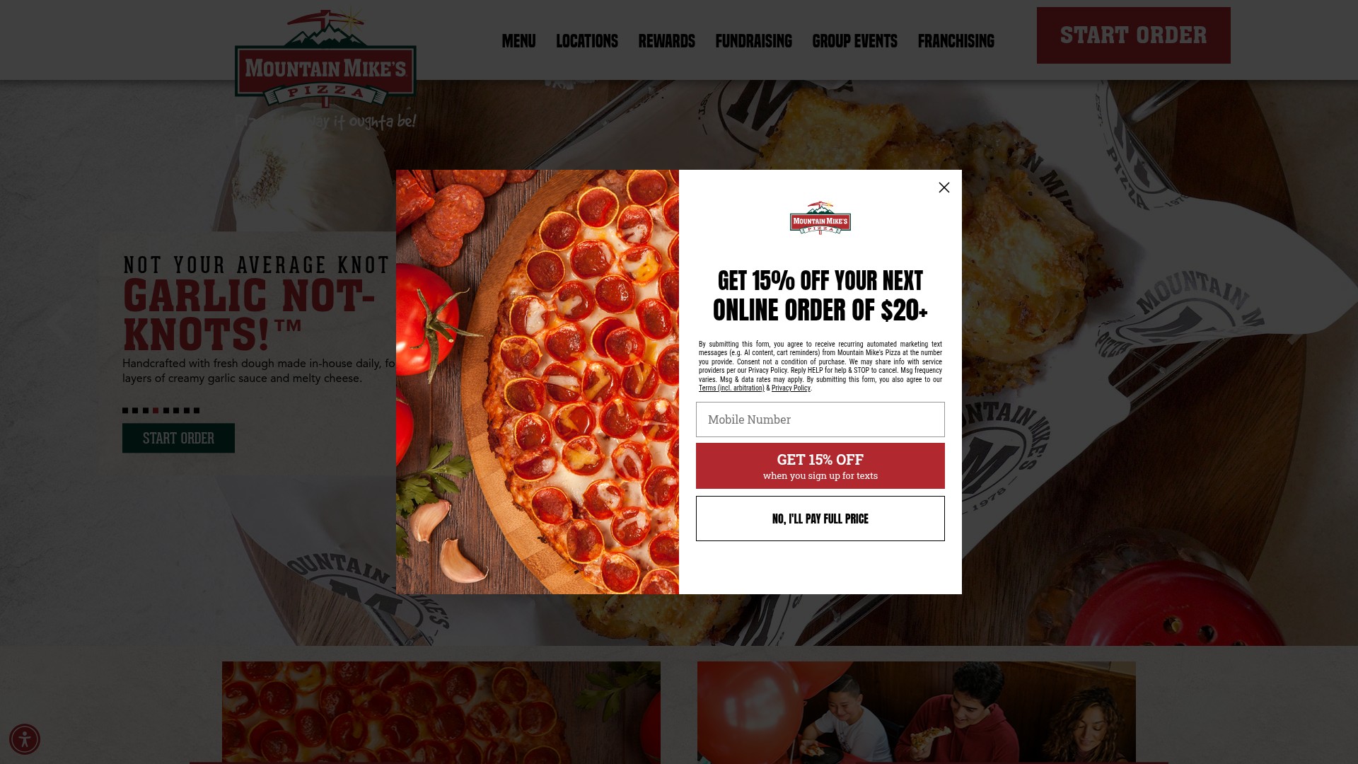 Screenshot of mountainmikespizza.com