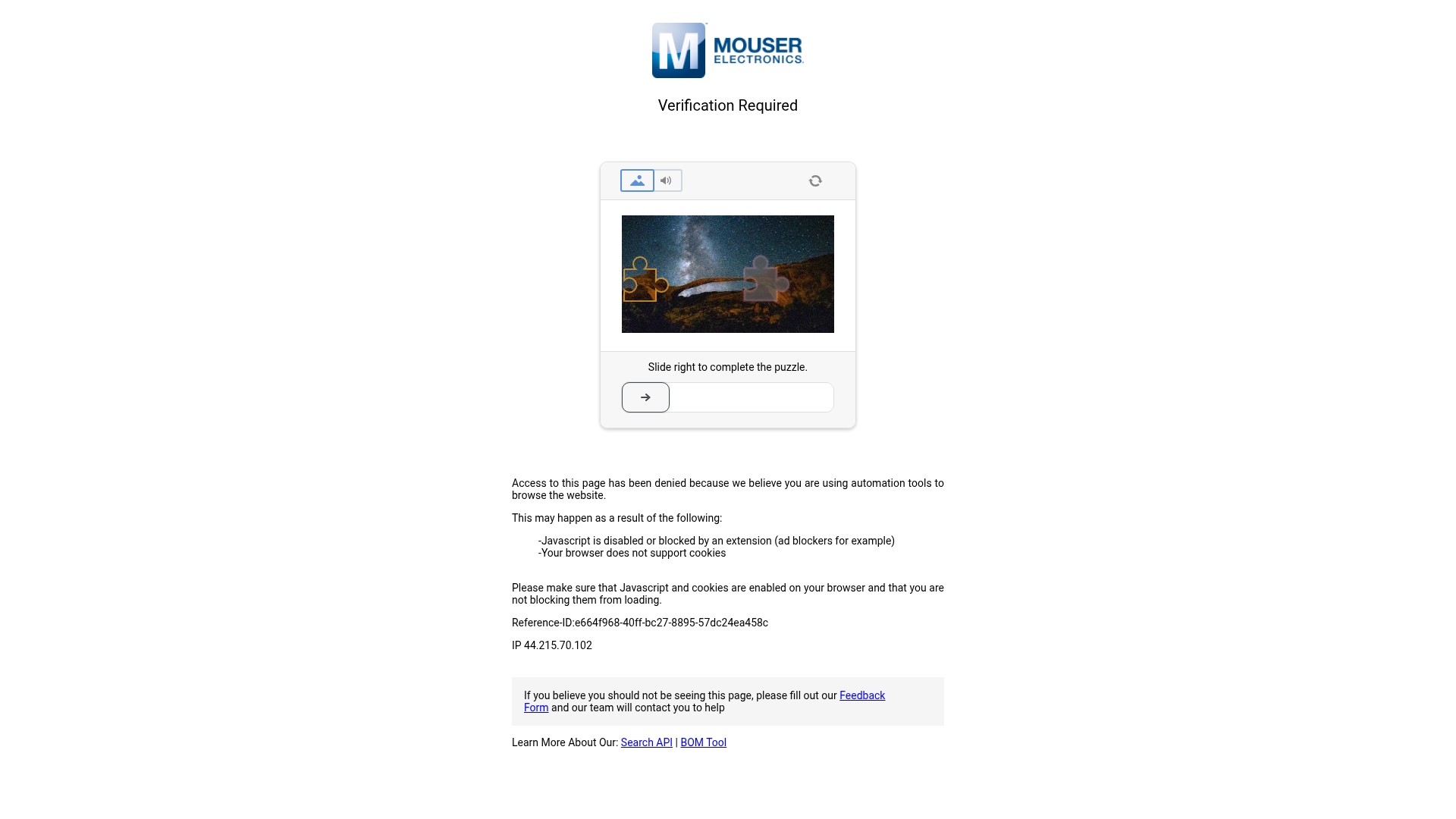 Screenshot of mouser.com
