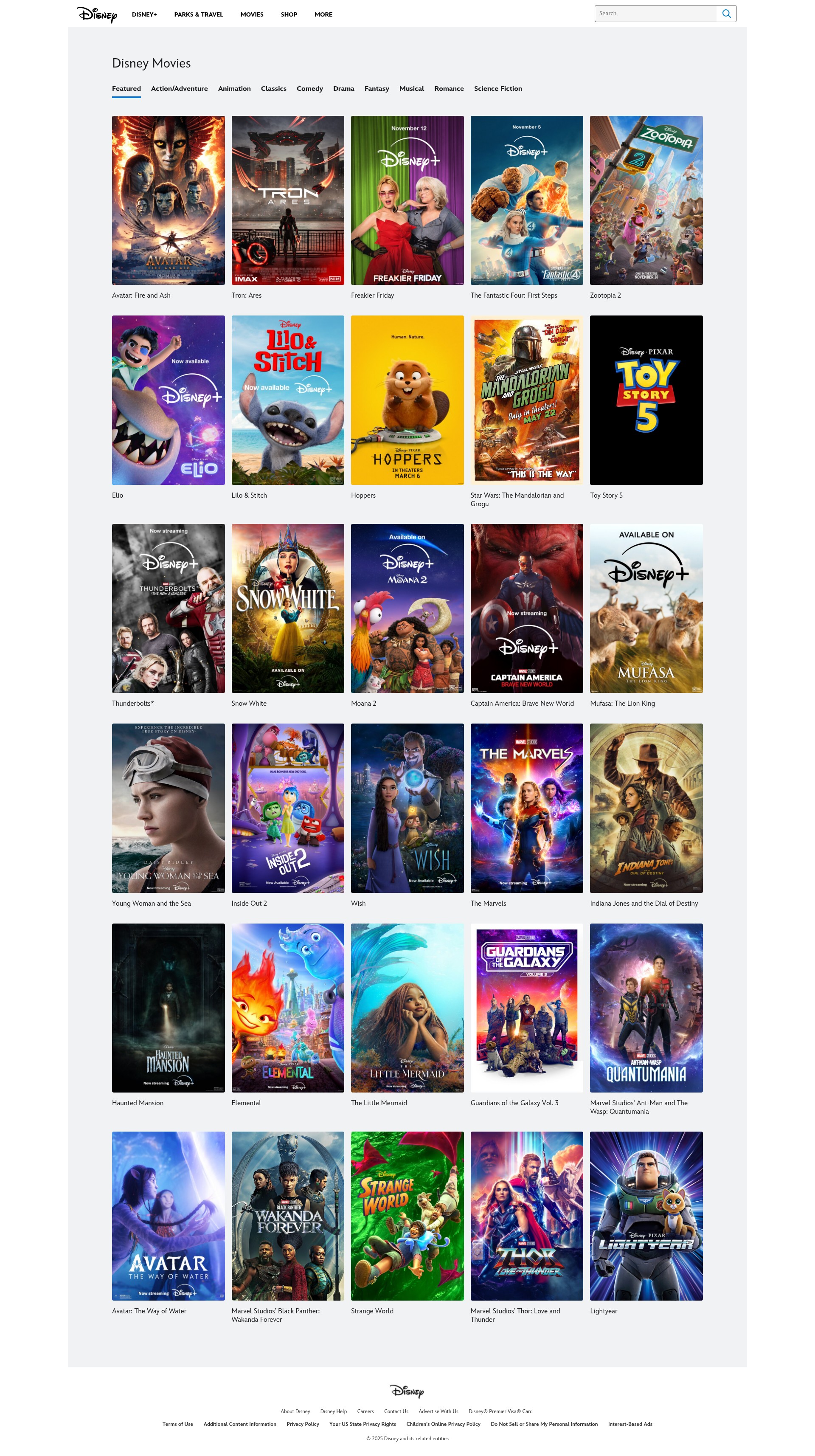 Screenshot of movies.disney.com