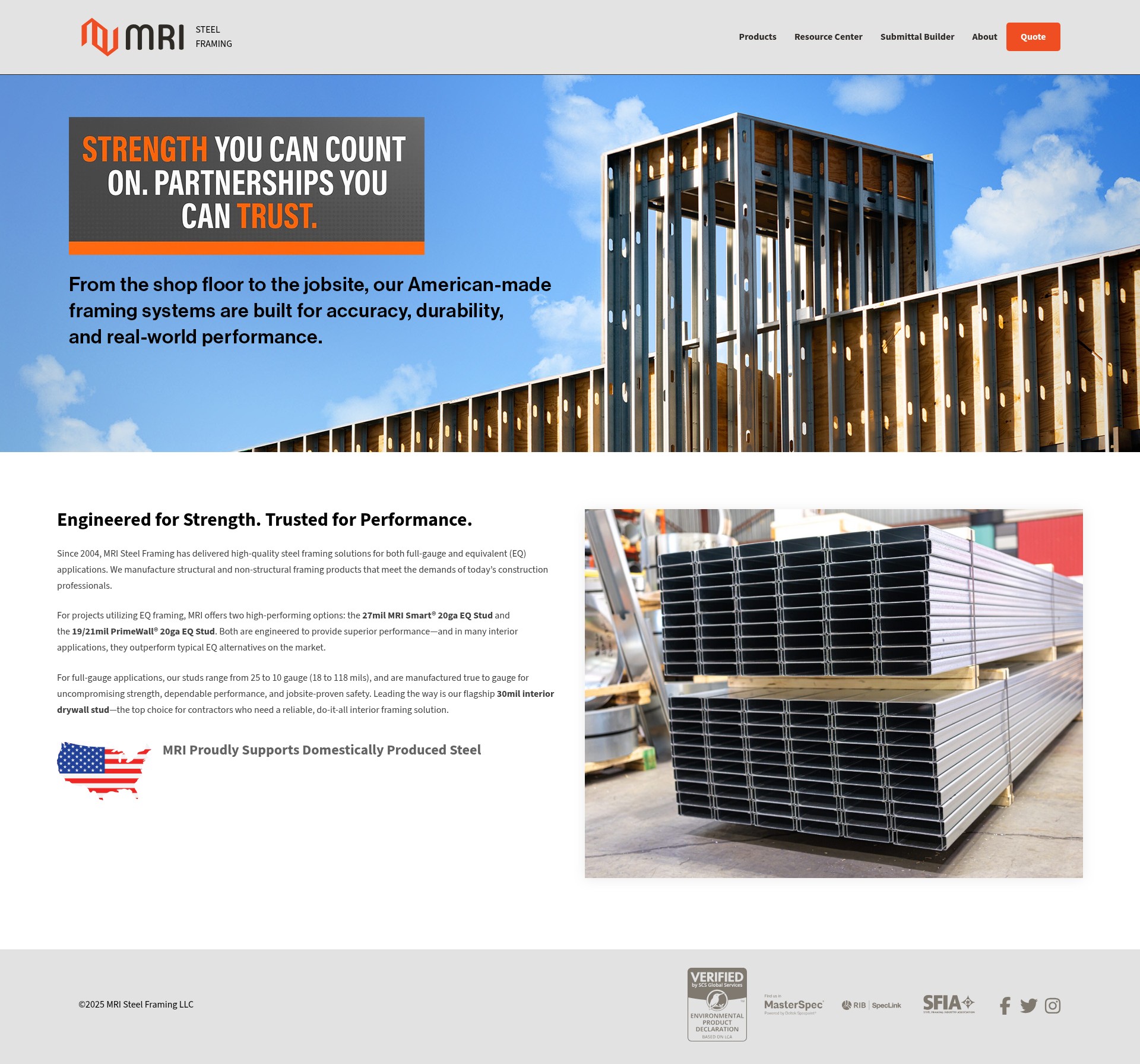 Screenshot of mristeelframing.com