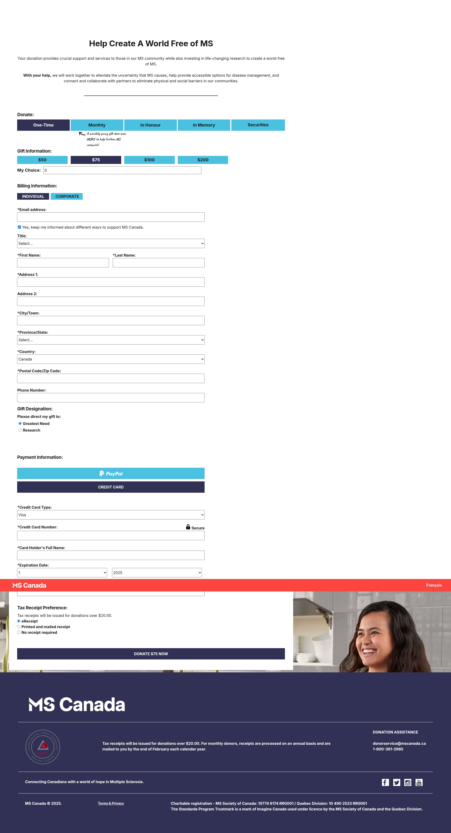 Screenshot of mscanada.donorportal.ca
