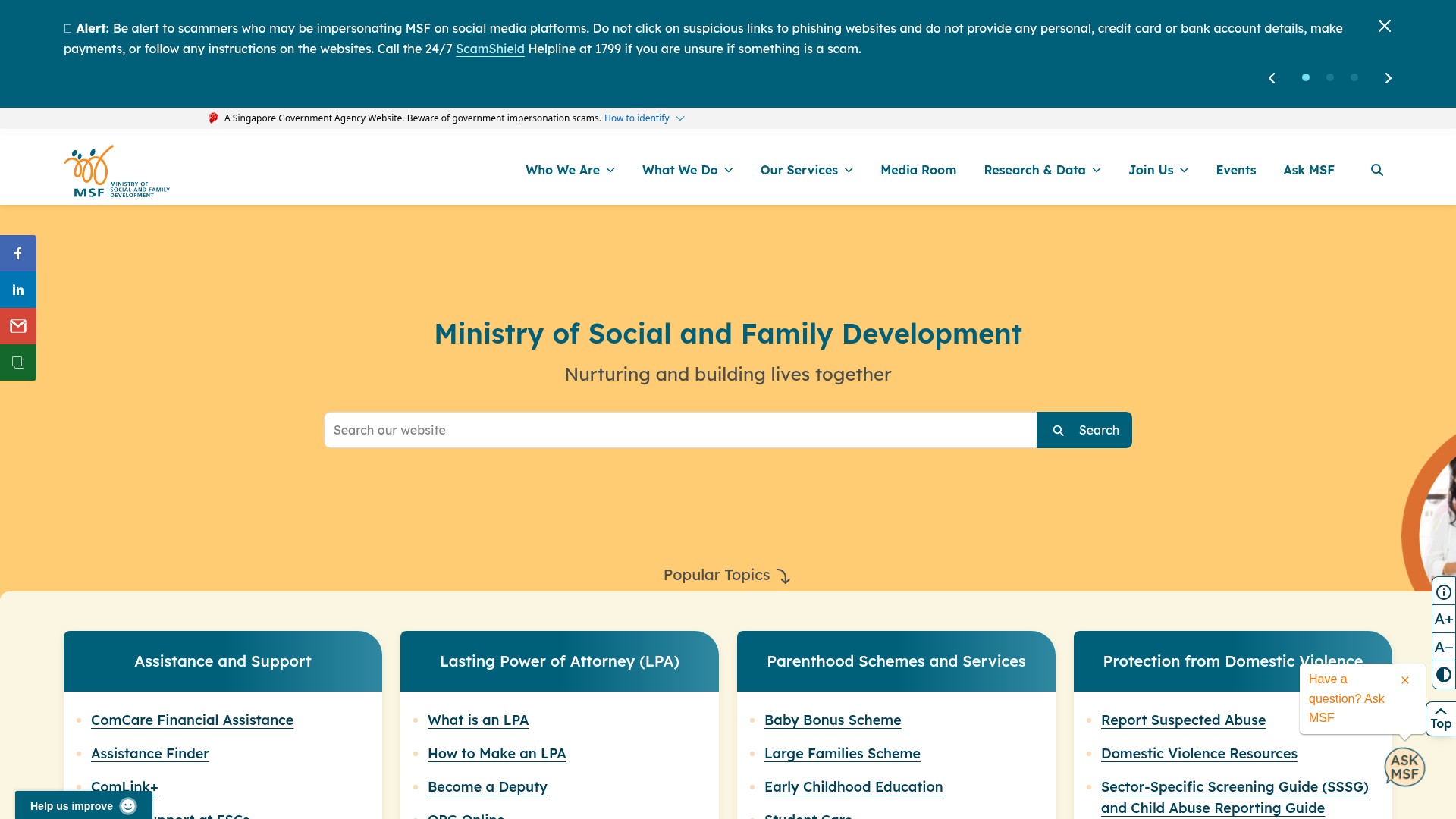 Screenshot of msf.gov.sg