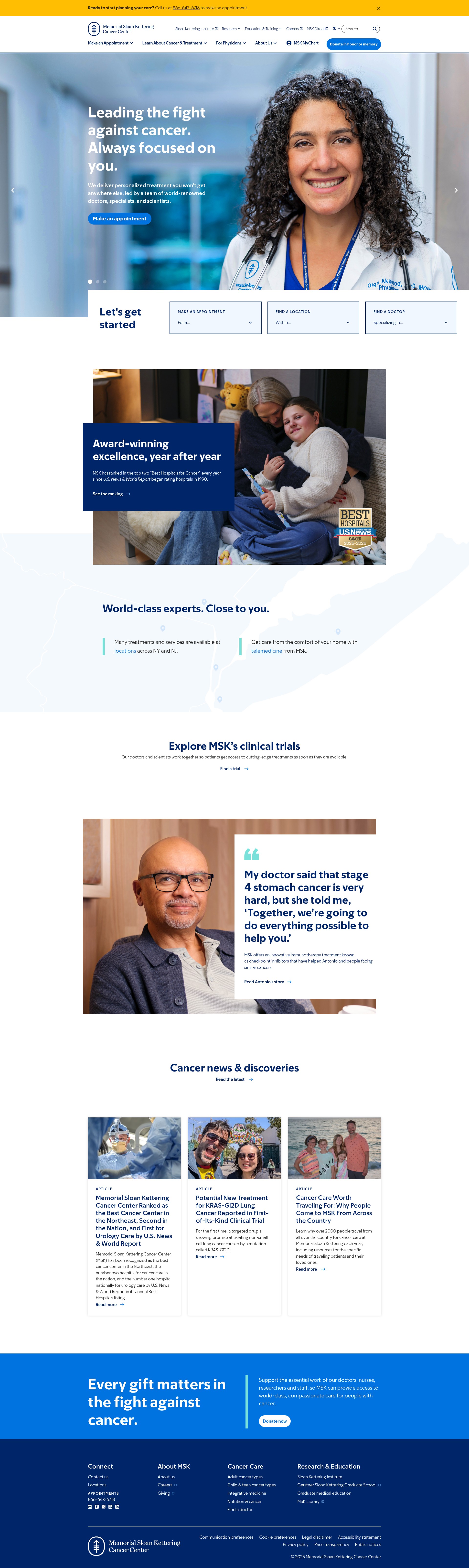 Screenshot of mskcc.org