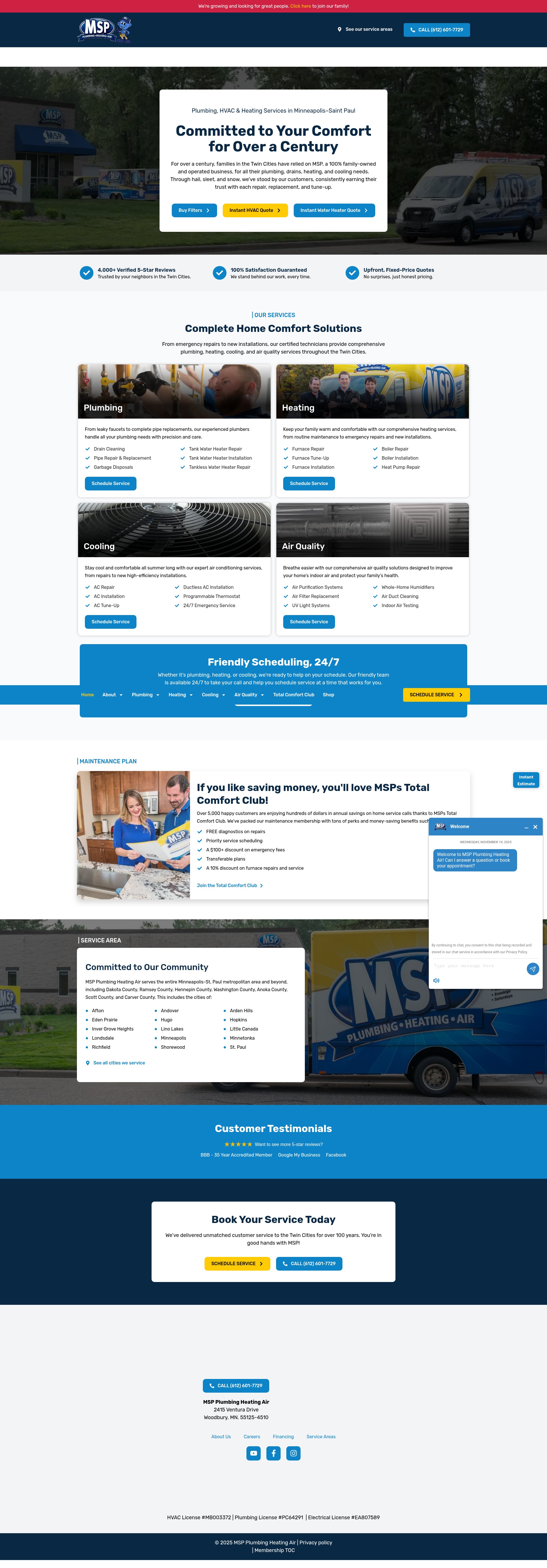 Screenshot of mspplumbingheatingair.com