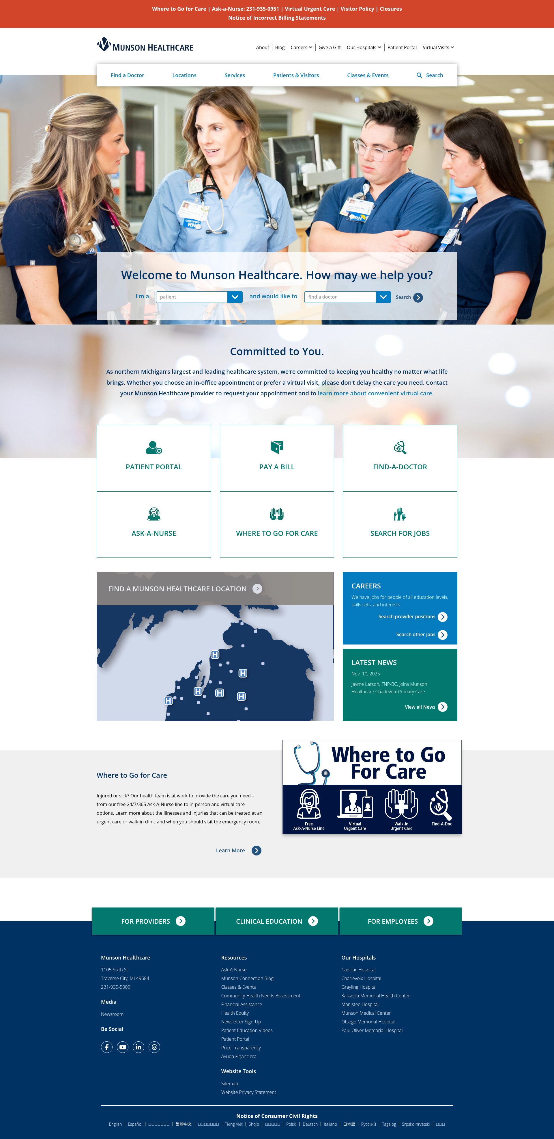 Screenshot of munsonhealthcare.org