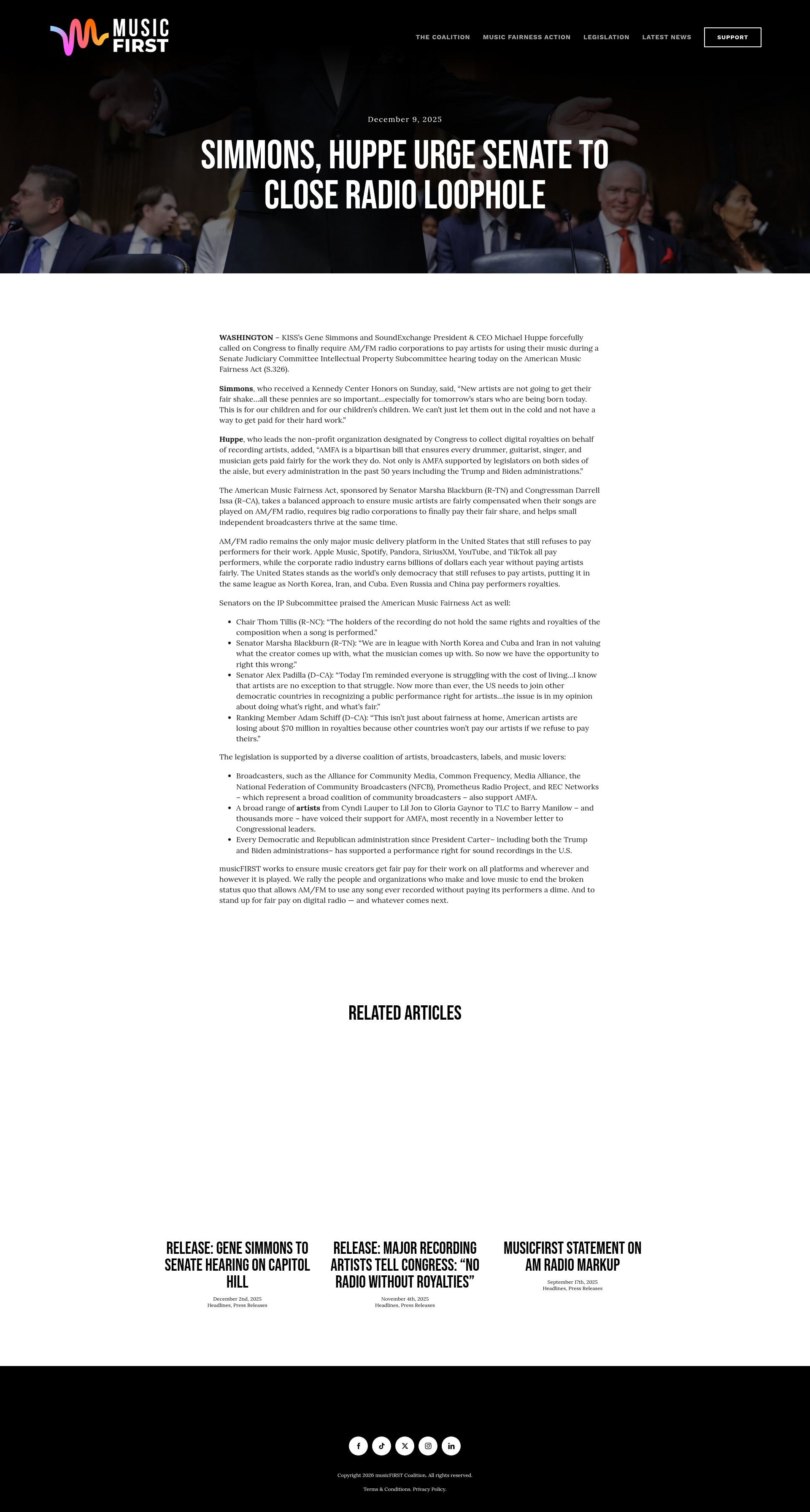 Screenshot of musicfirstcoalition.org