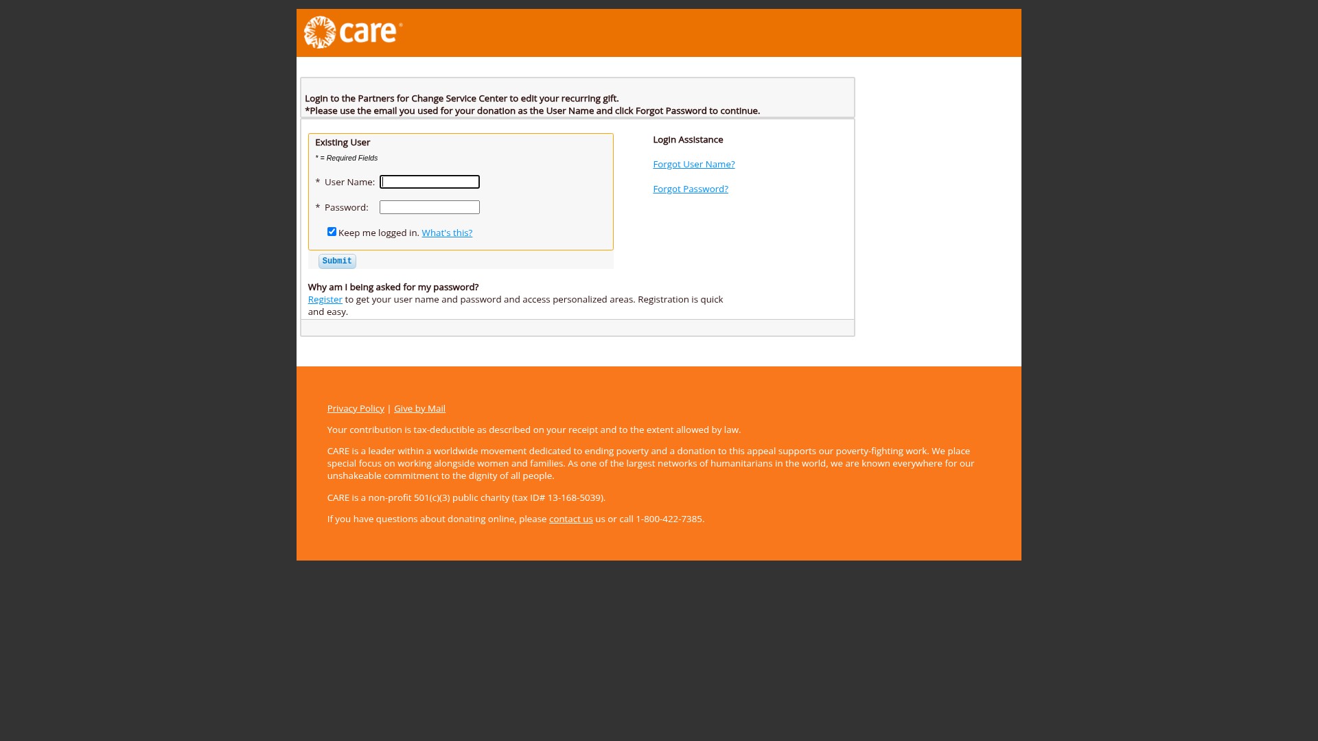 Screenshot of my.care.org
