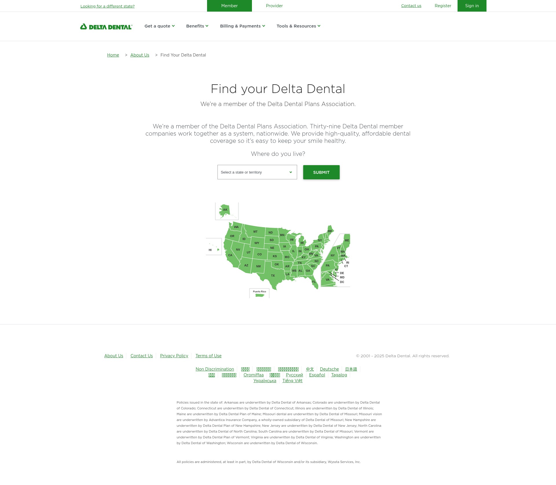 Screenshot of my.deltadentalcoversme.com