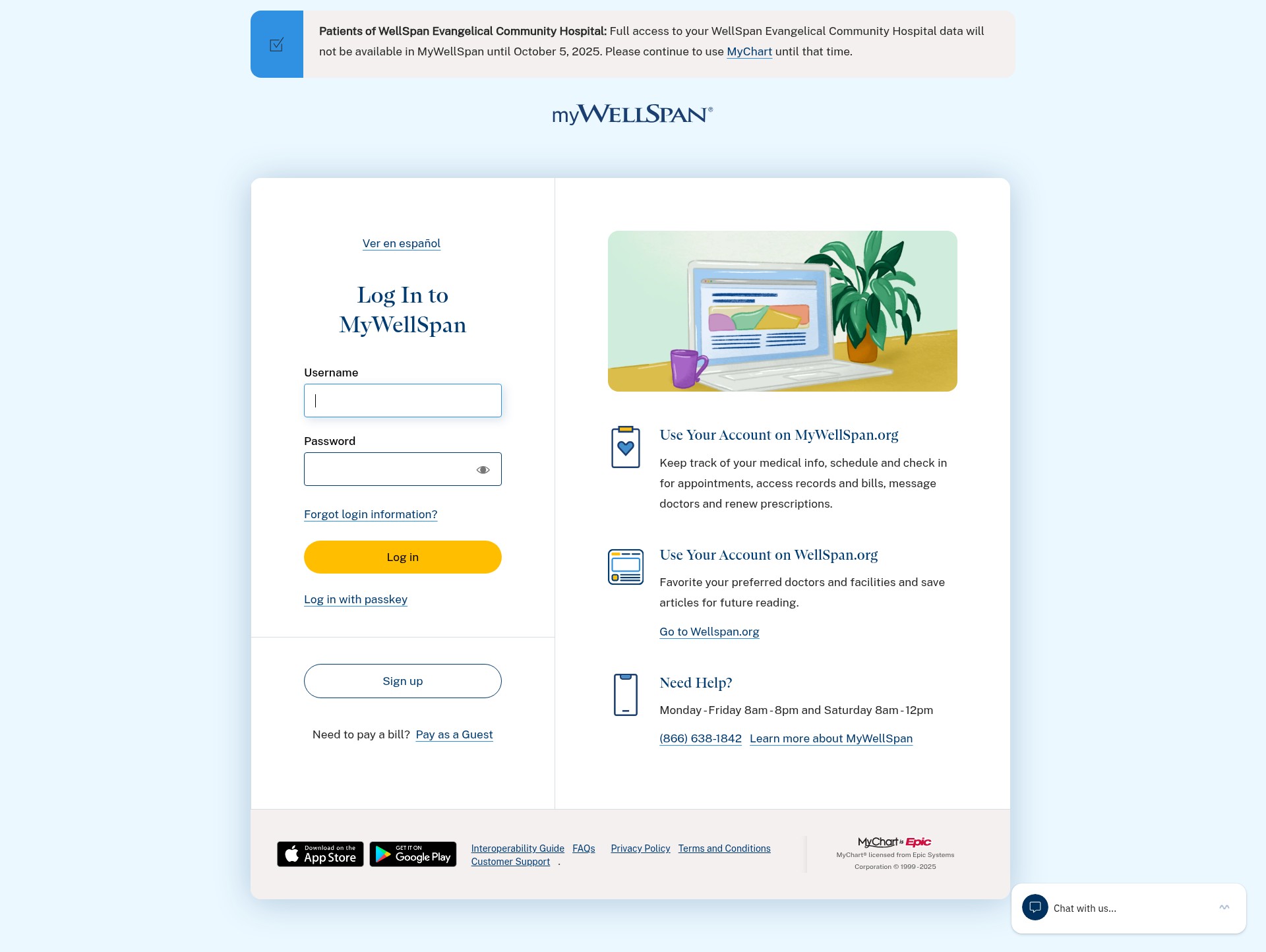 Screenshot of my.wellspan.org