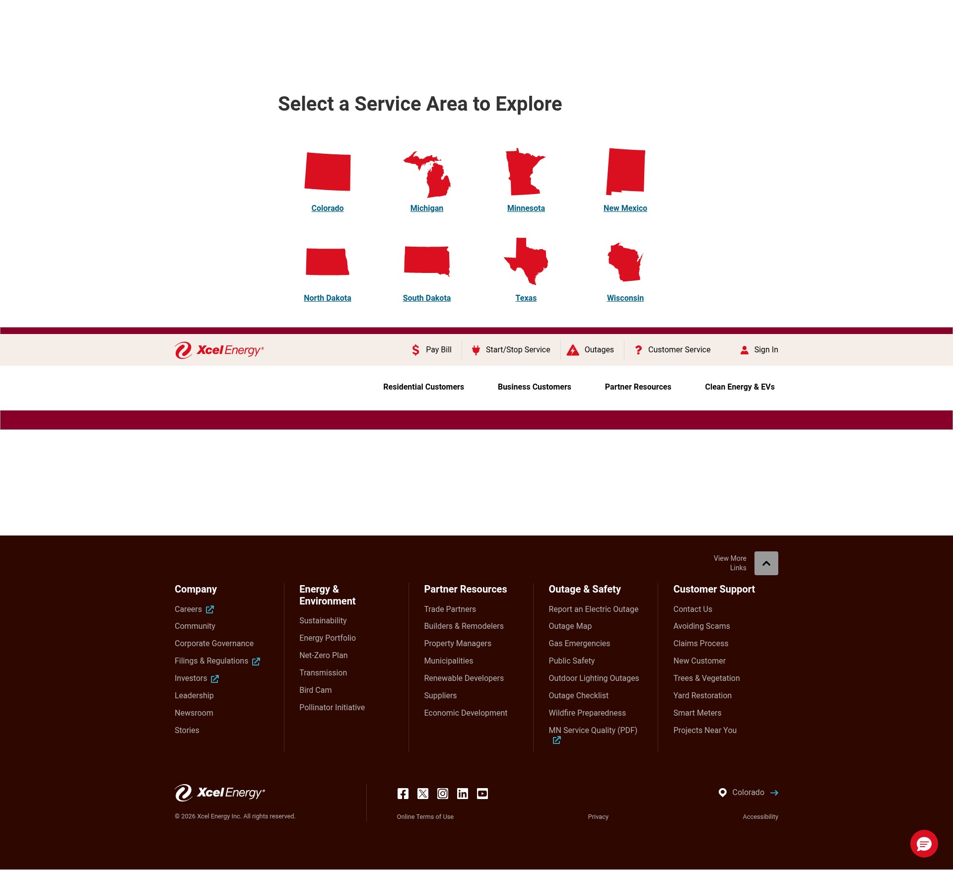 Screenshot of my.xcelenergy.com