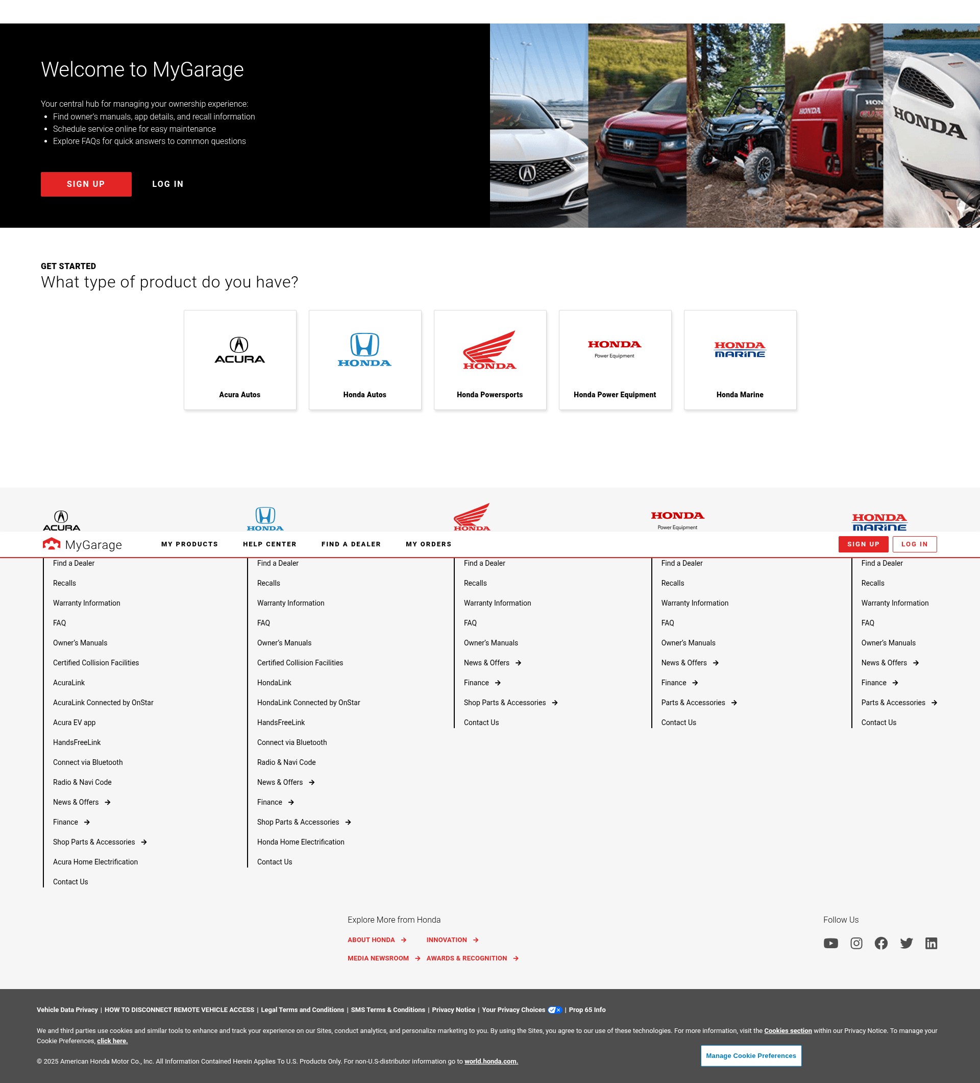 Screenshot of mygarage.honda.com