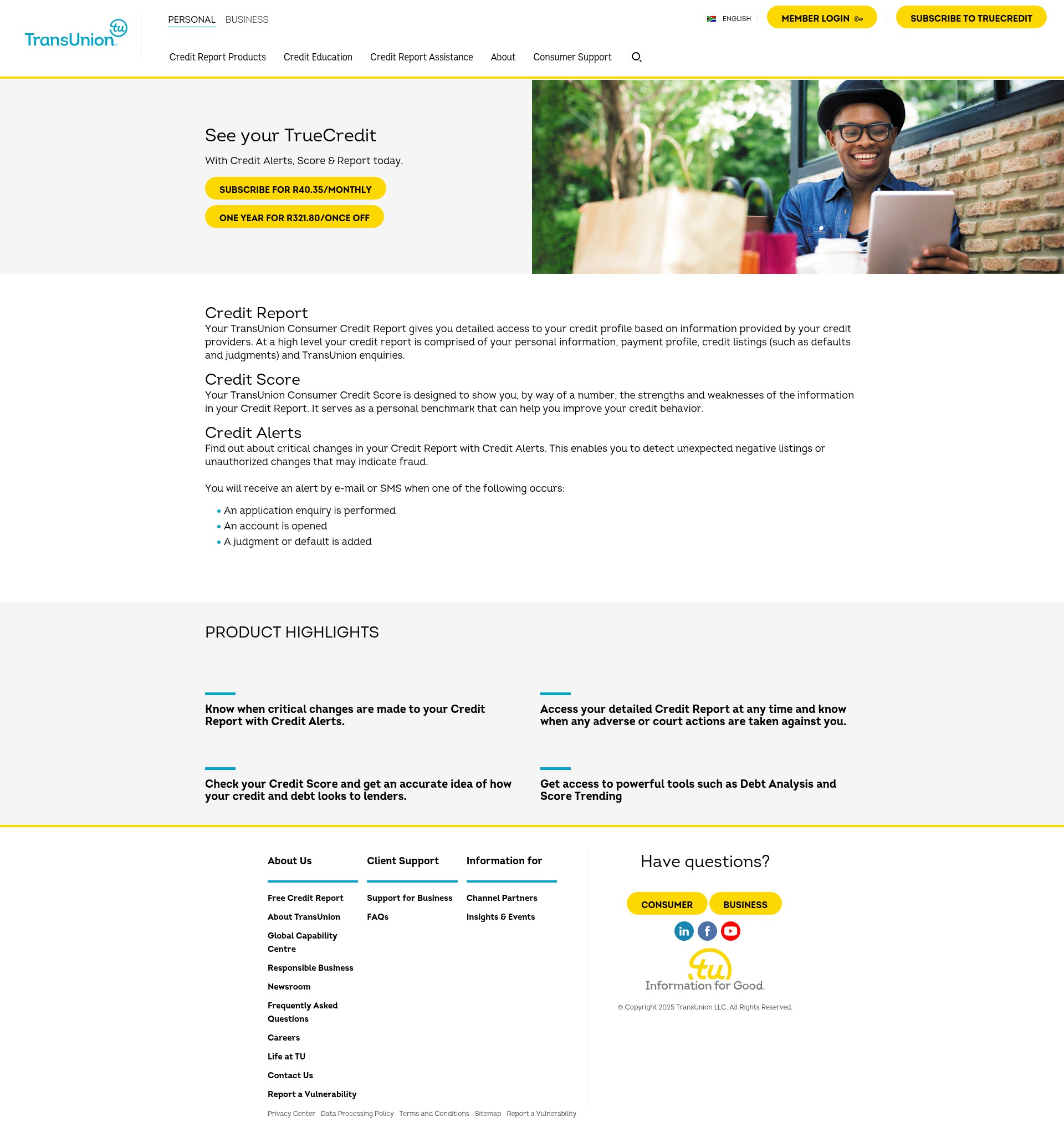 Screenshot of mytransunion.co.za