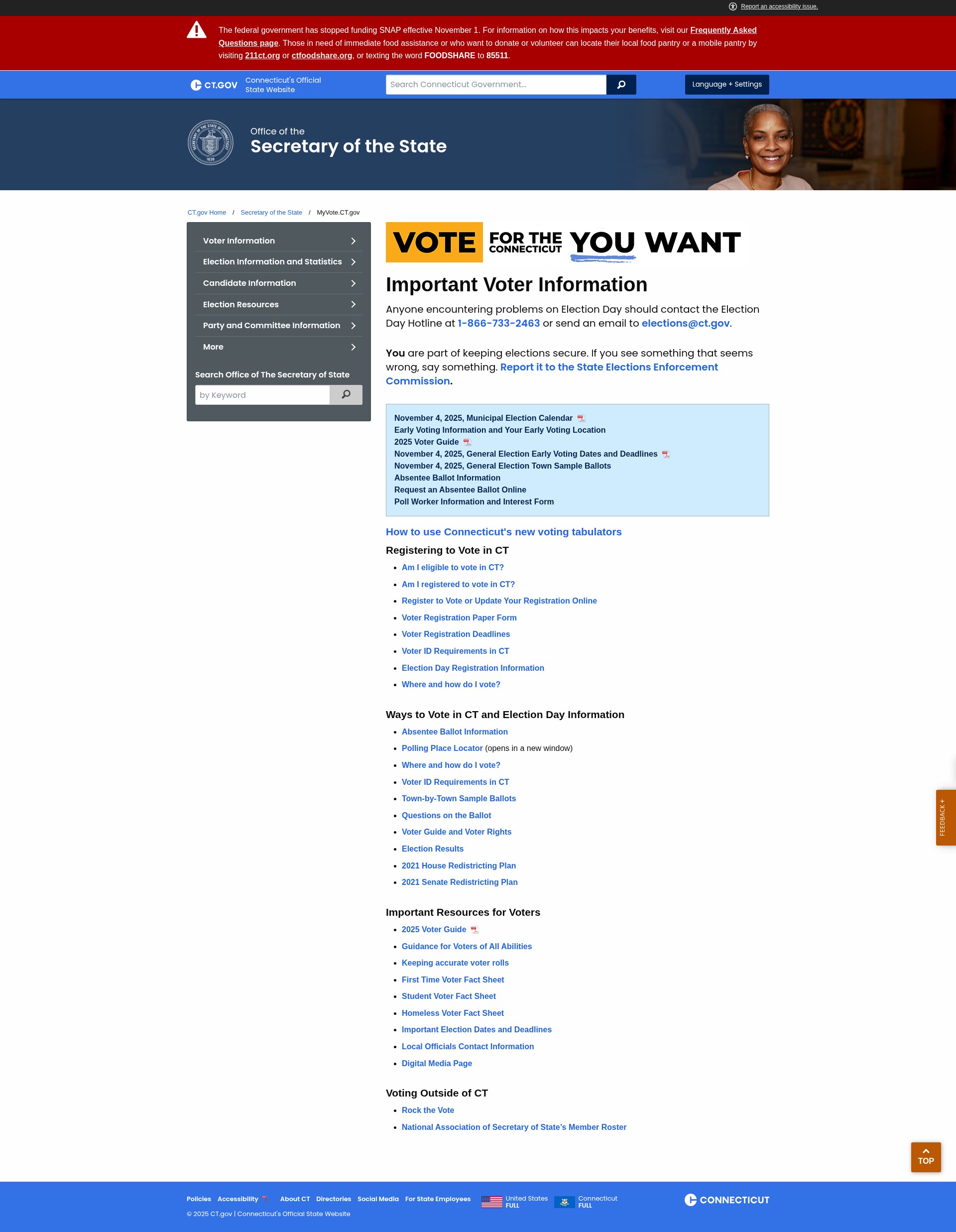 Screenshot of myvote.ct.gov