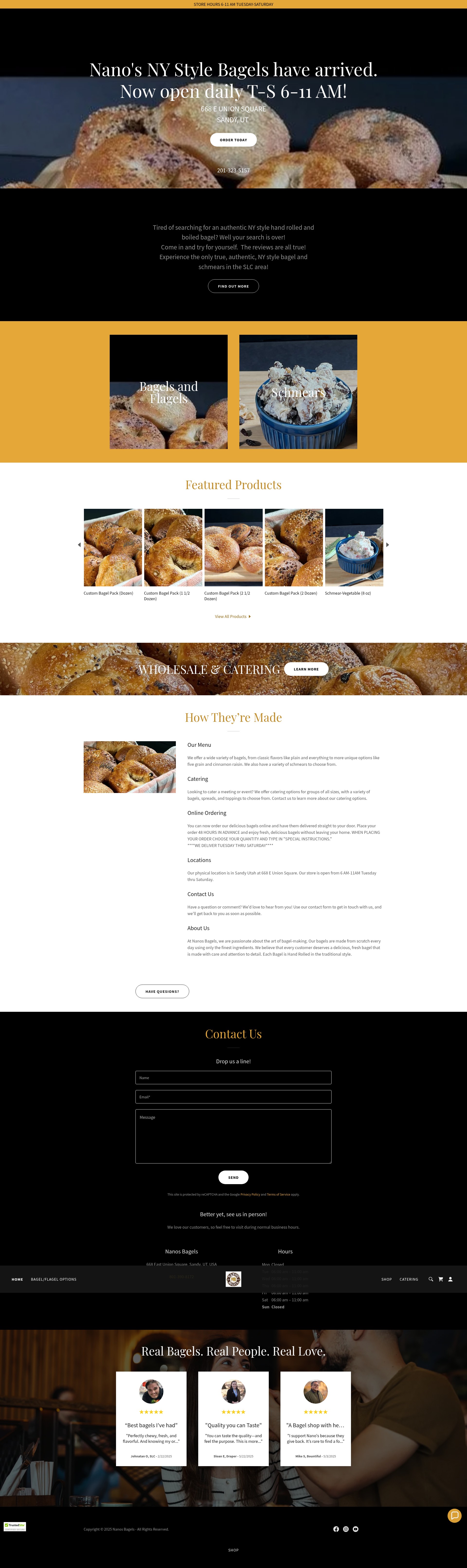 Screenshot of nanosbagels.com