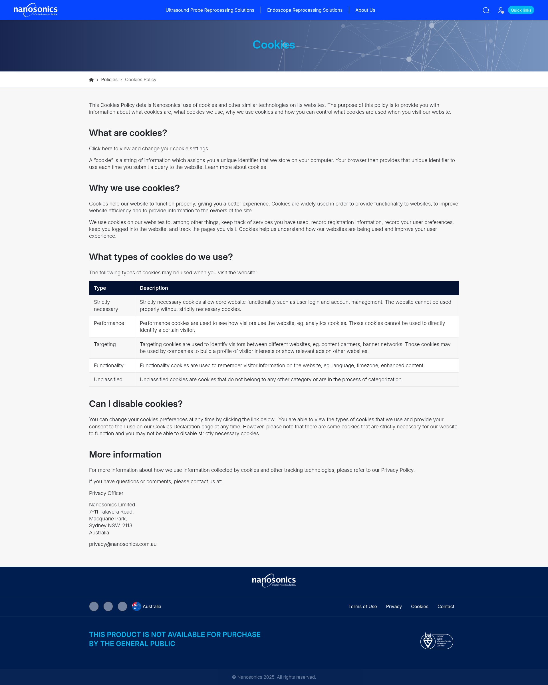 Screenshot of nanosonics.com.au