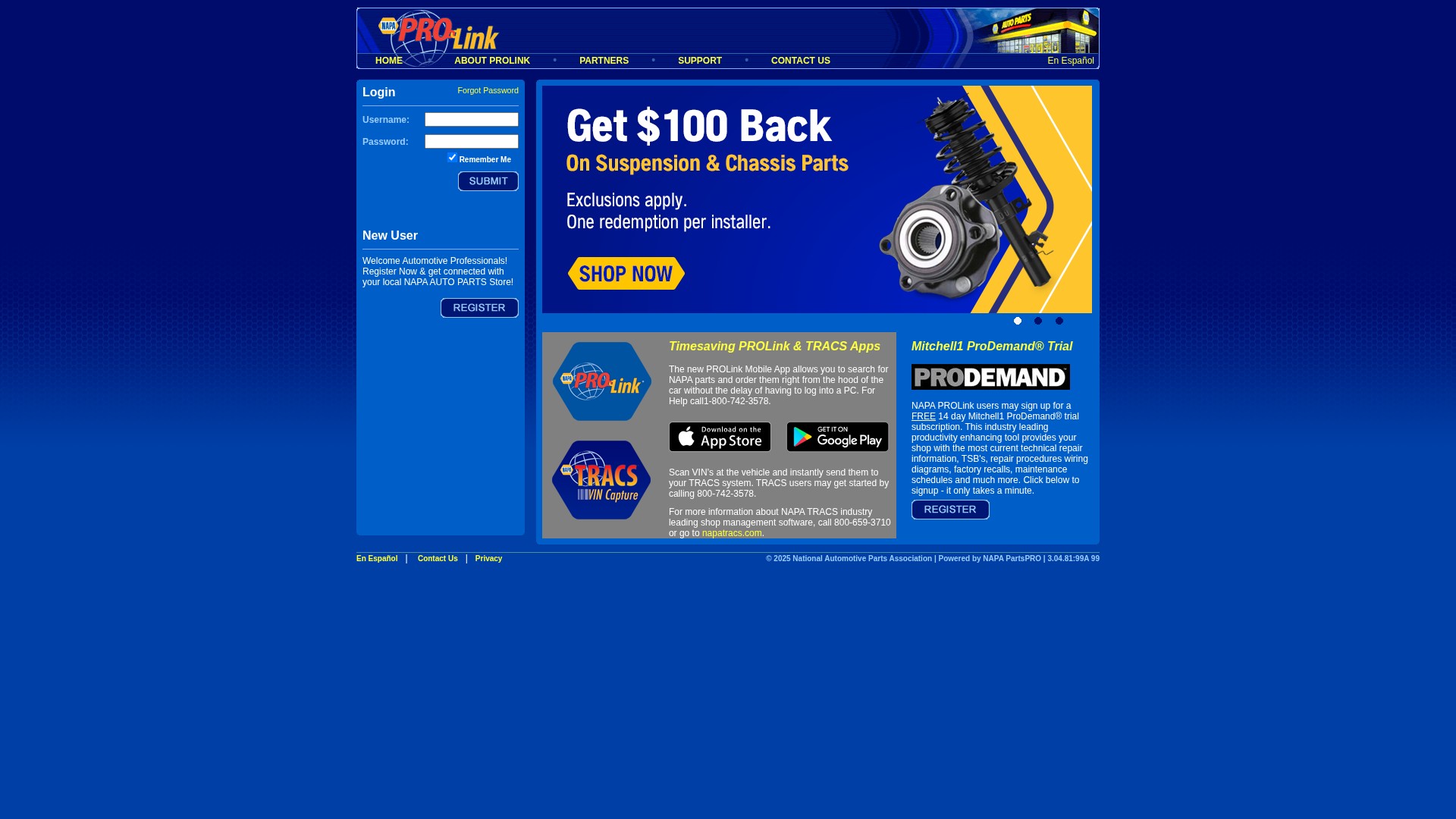 Screenshot of napaprolink.com