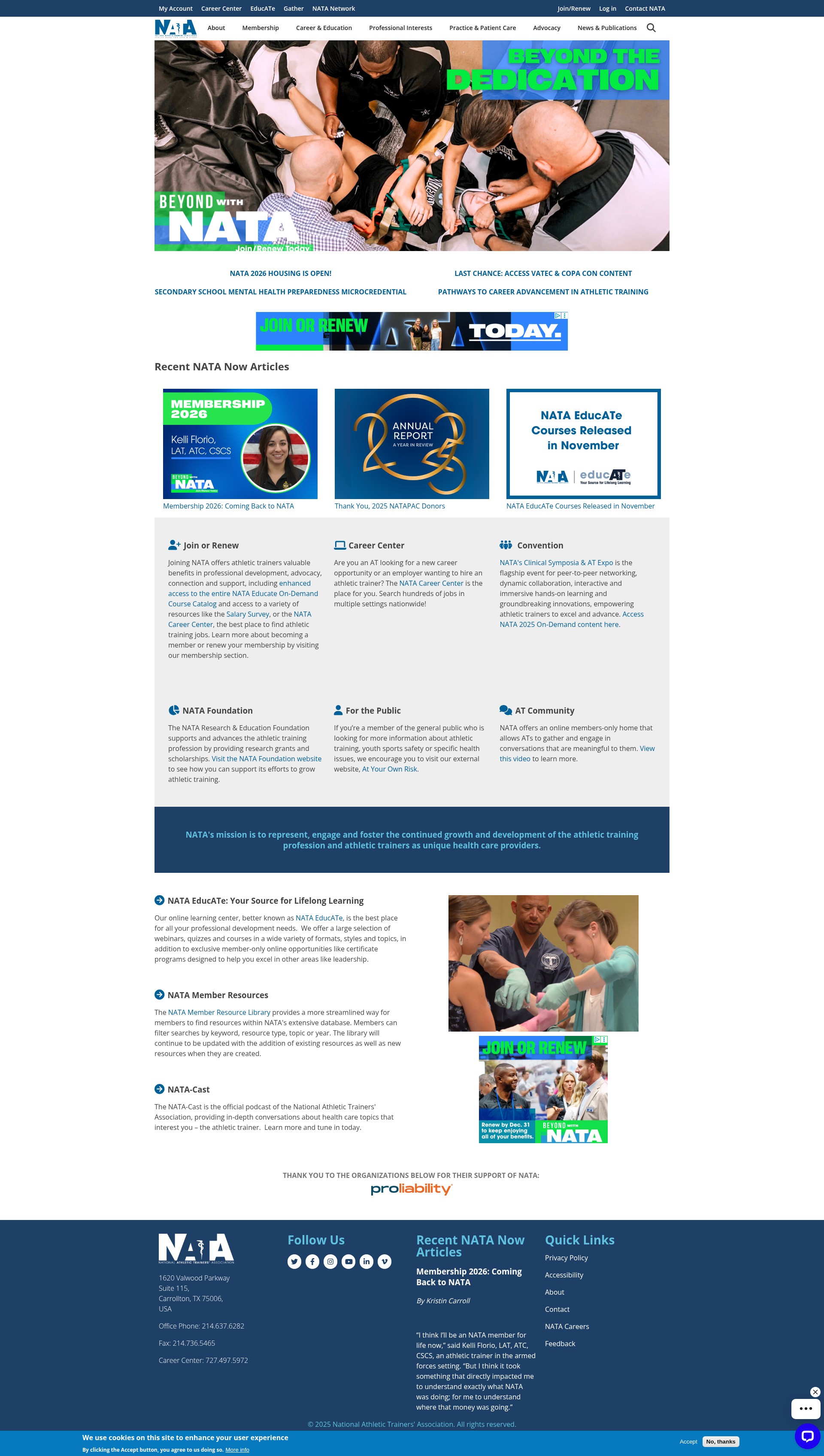 Screenshot of nata.org